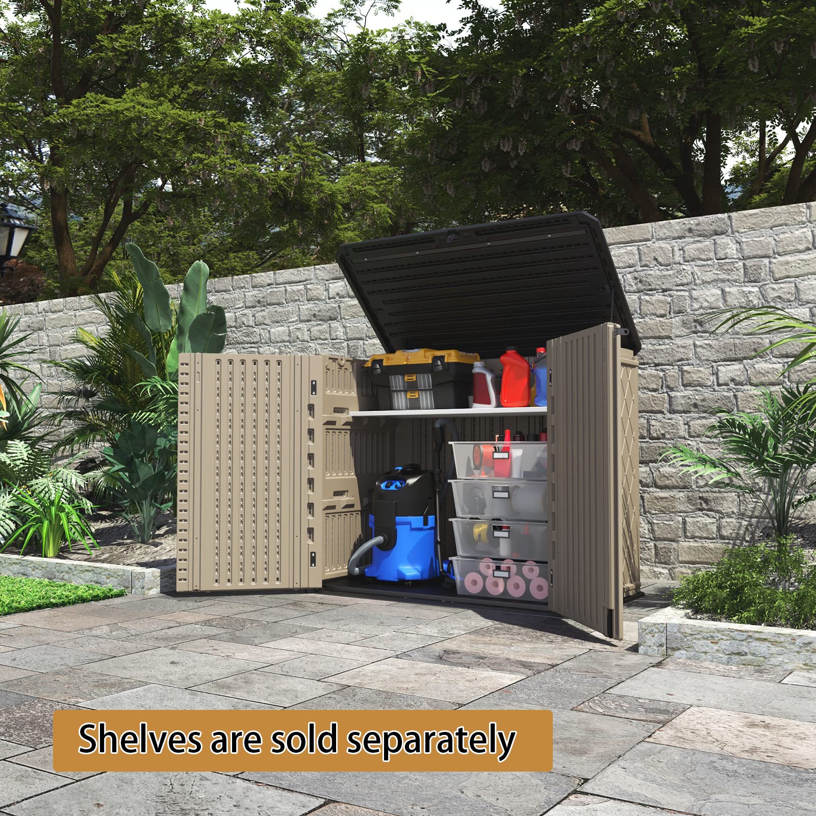 HOMSPARK 26 cu.ft Large Weatherproof Outdoor Storage Shed - Heavy Duty Horizontal Storage Cabinet for Lawn Mowers, Patio Furniture, Garden Tools & Backyard Accessories - Perfect for Backyards, Patios & Garages