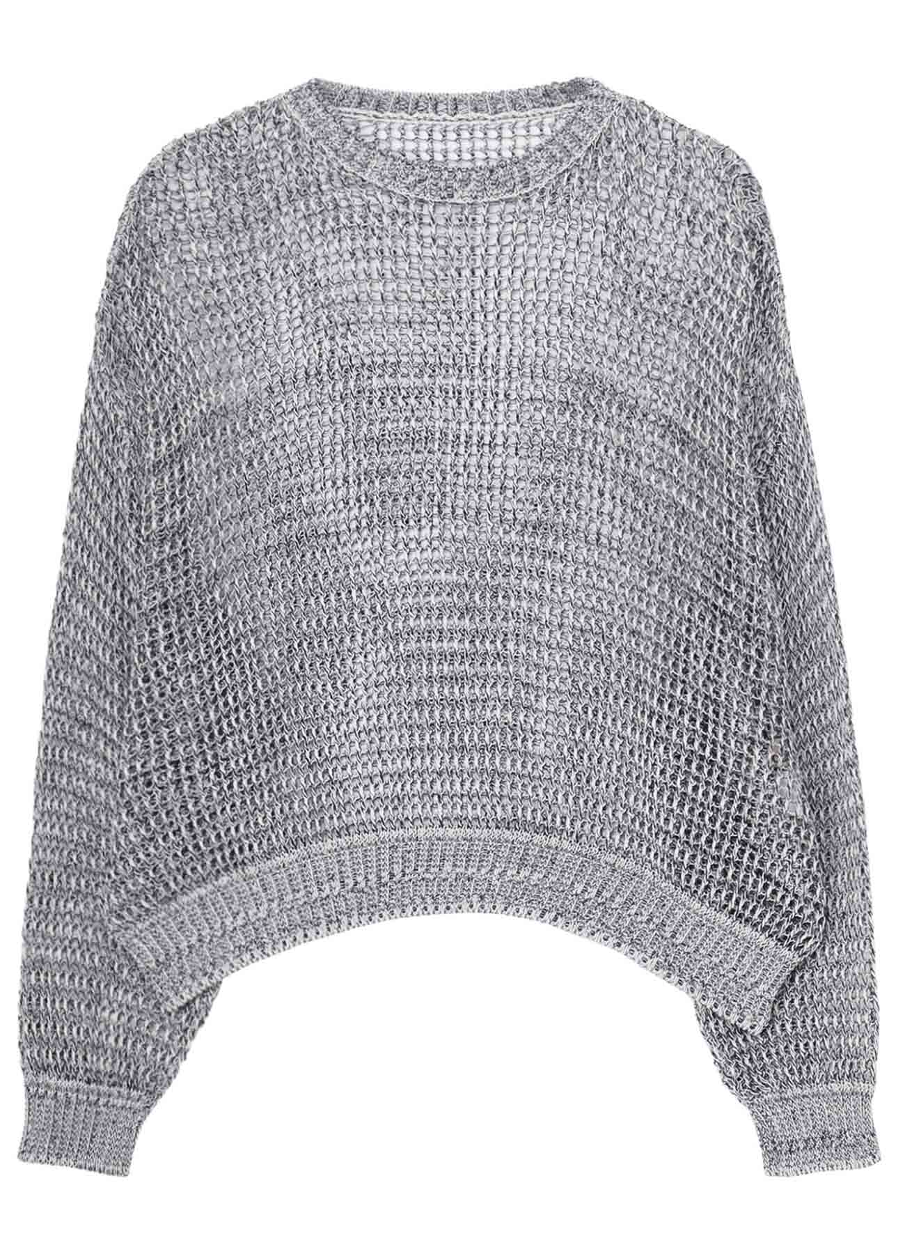 CODE YARN MESH CREW NECK KNIT SWEATER - Women's Lightweight Breathable Pullover Top for Casual Wear & Layering