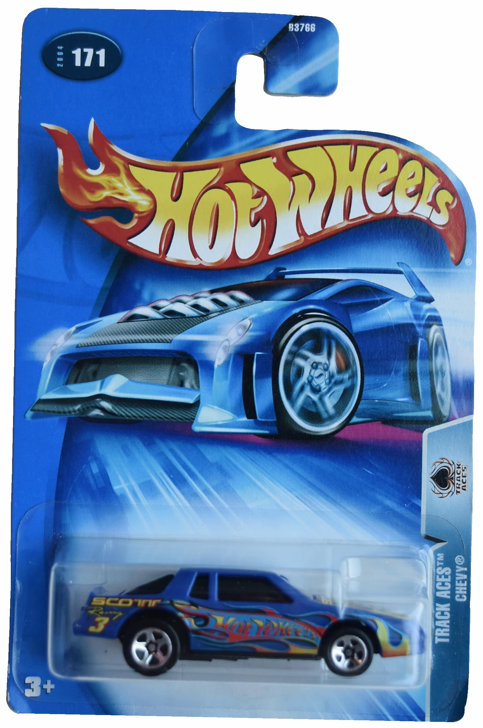 Hot Wheels Chevy Stocker Diecast Car - Blue Track Aces 171 - Collectible Toy for Kids & Adults - Perfect for Racing, Display & Gifts