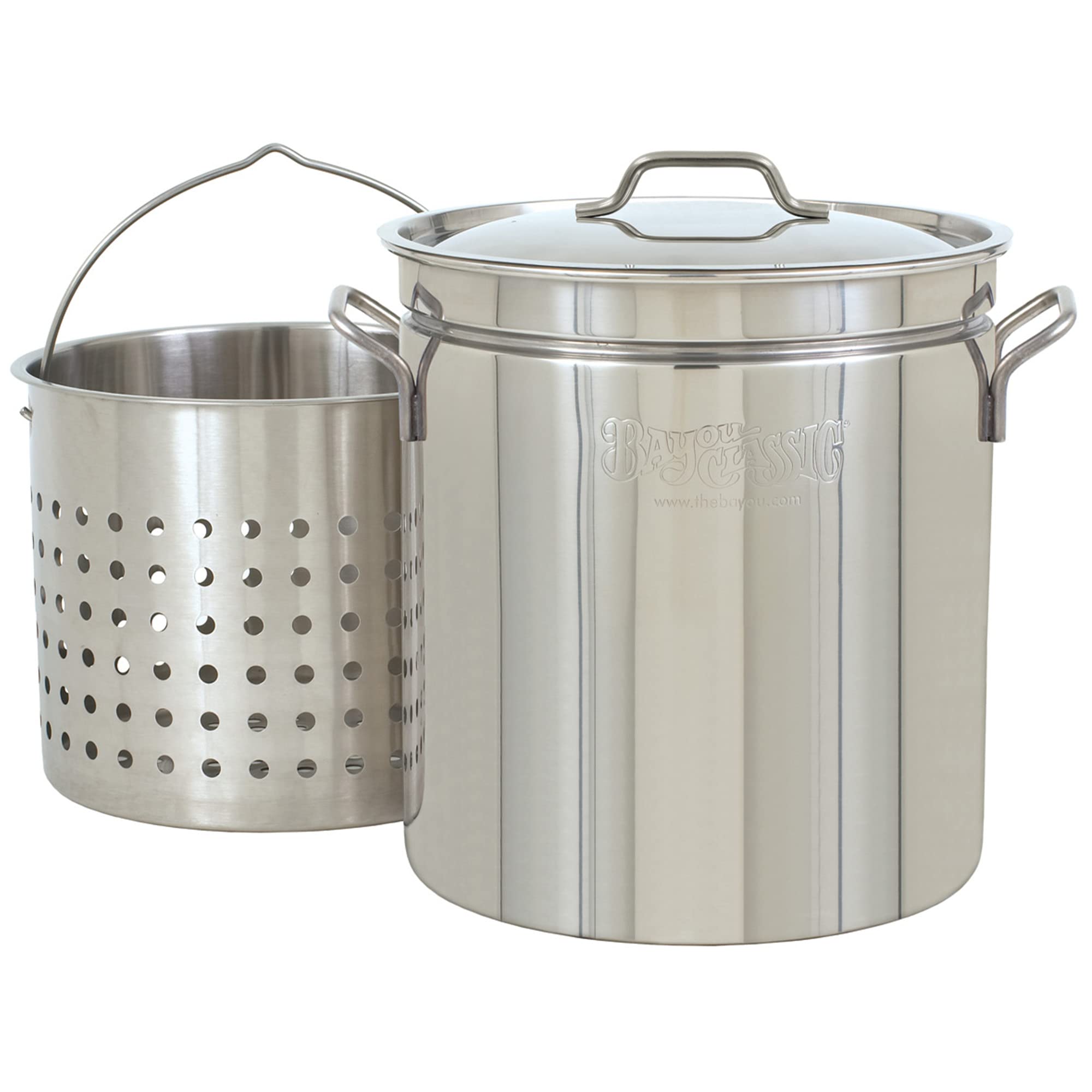 Bayou Classic 1136 36-Quart Stainless Steel Stockpot with Vented Lid & Perforated Basket - Heavy Duty Welded Handles for Steaming, Boiling, Frying - Ideal for Home Cooking, Catering & Outdoor Events