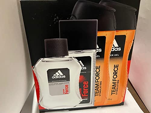 Adidas Feel The Impact Team Force Men's Grooming Kit - 2-in-1 Shower Gel for Body & Hair, After Shave Lotion & Cologne Set - Perfect for Travel, Gym & Daily Skincare Routine