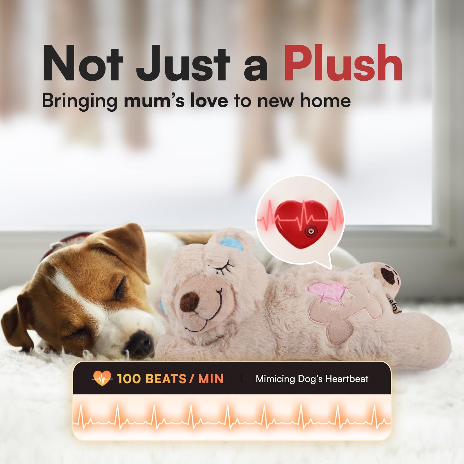 ALL FOR PAWS Puppy Soothing Toy with Heartbeat - Warm Stuffed Animal Plush Bear for Dog Anxiety Relief & Crate Training - Perfect Sleep Aid for Puppies & Anxious Dogs