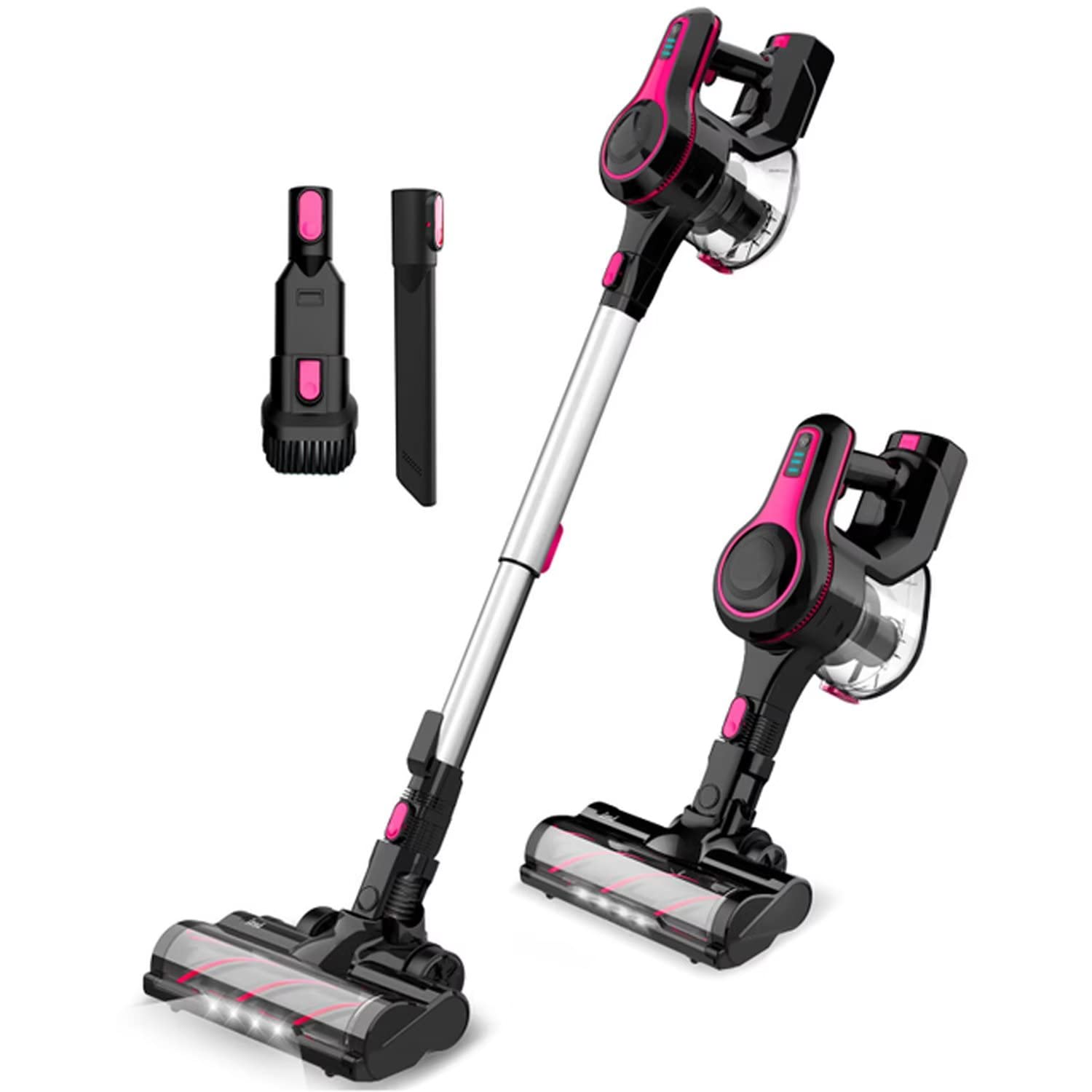 **Powerful 500W Cordless Stick Vacuum Cleaner - Lightweight, Rechargeable with 40min Runtime - Ideal for Carpets, Hardwood Floors & Pet Hair (Pink) - Perfect for Home, Car & Pet Owners**