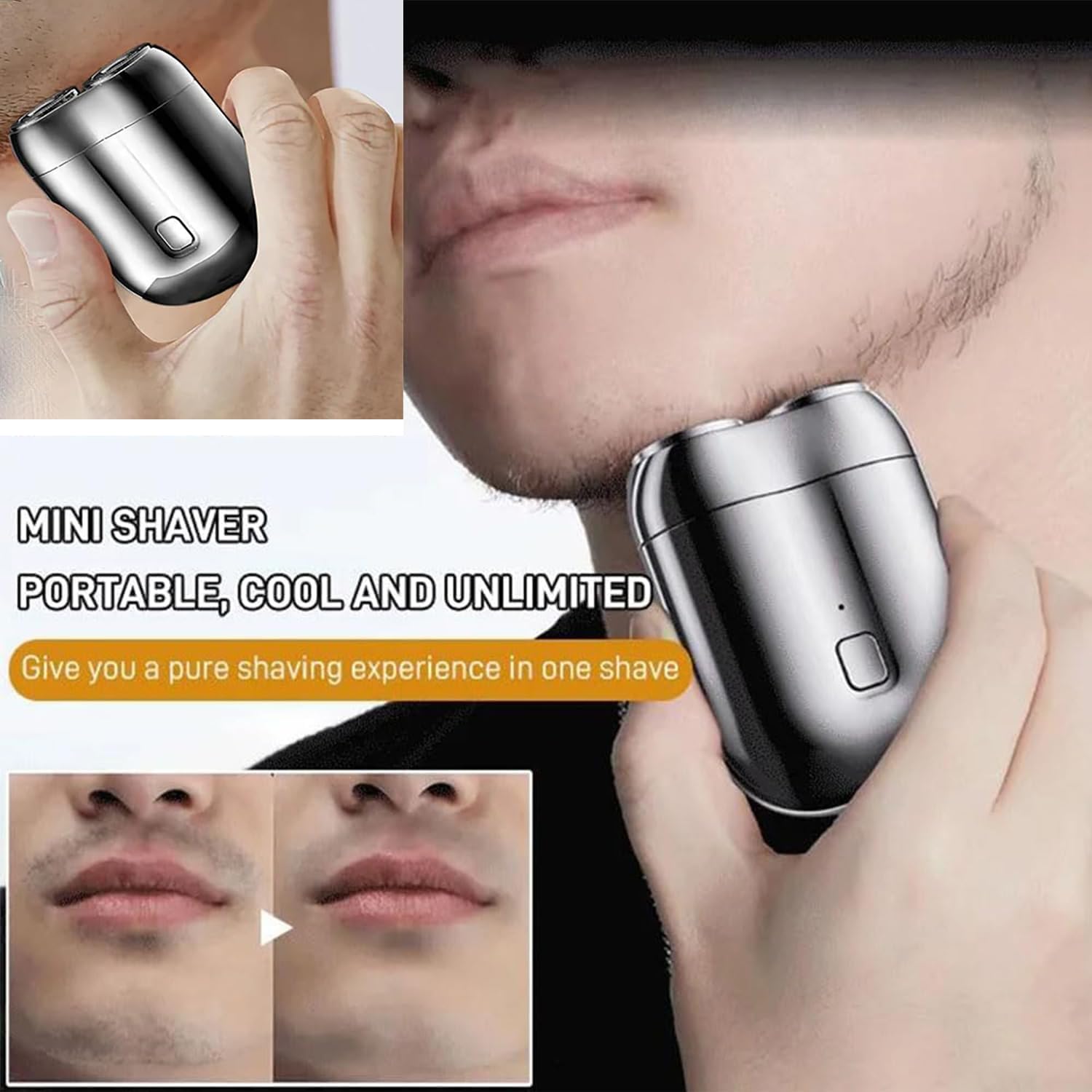 Jacooba Mini Dual-Head Electric Shaver for Men - Rechargeable Waterproof Travel Razor with Floating 4D Shaving Head, Precision Trimmer & Portable Design - Perfect for Home, Travel & Gym Use (Blue)