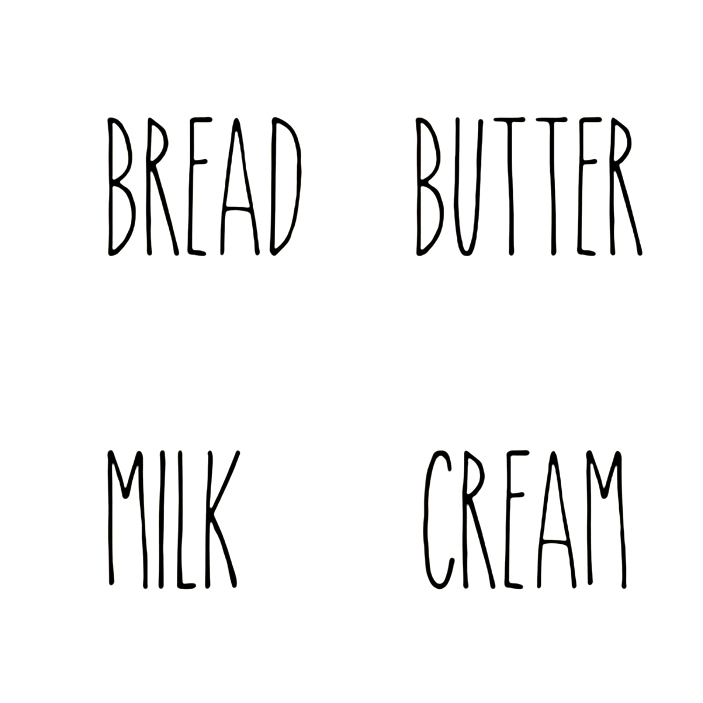 Bread Butter Milk Cream Decal Sticker Set - Kitchen Container Organization Labels - Home Decor Accessories (Charcoal Black) - Perfect for Pantry Jars, Spice Containers & Refrigerator Organization