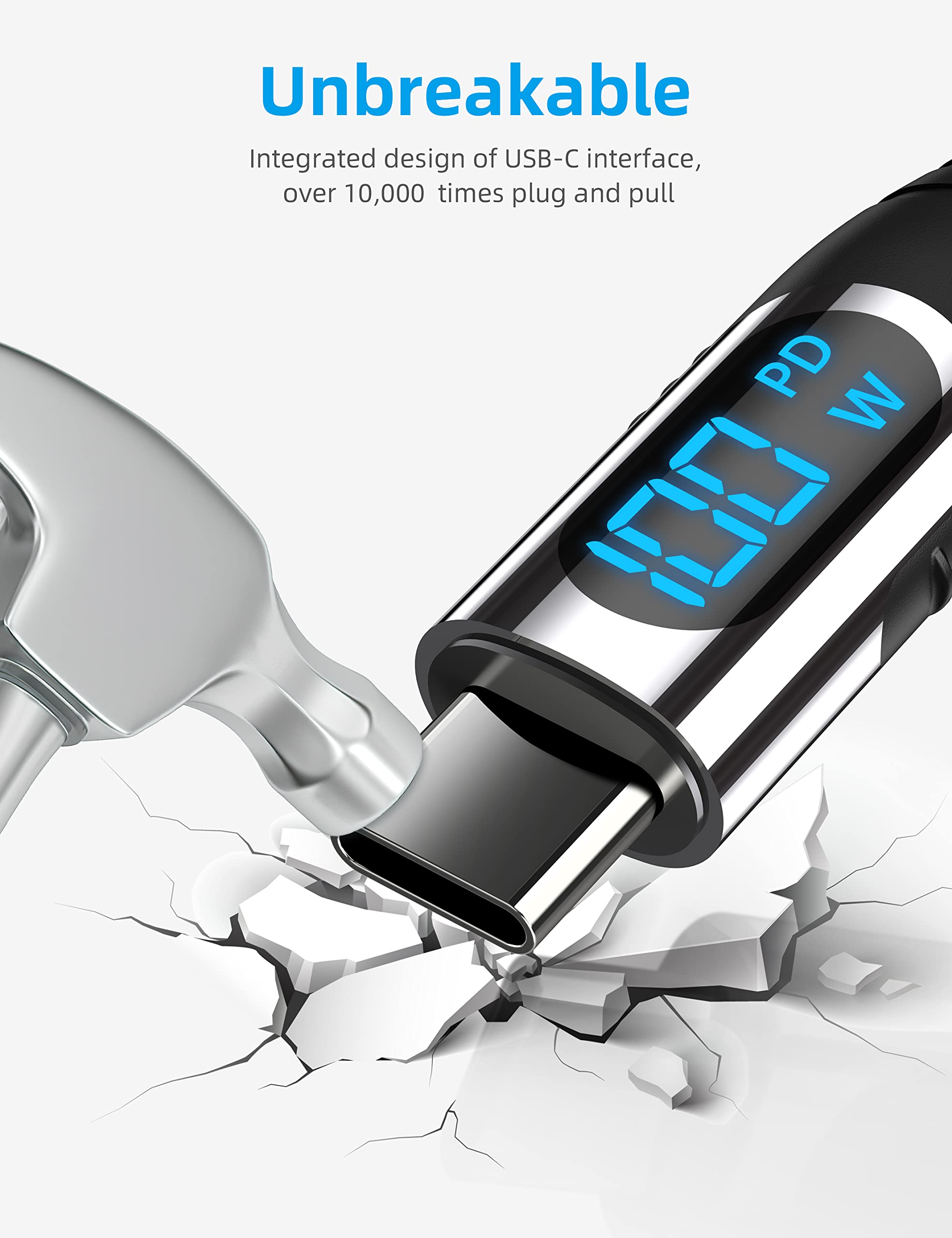 100W USB C to USB C Fast Charging Cable with LED Display - PD Compatible for iPhone 16/15 Pro Max, Galaxy S24/S23 Ultra, Huawei, MacBook Pro, Steam Deck - Perfect for Travel, Office & Gaming (2M/6.6ft)