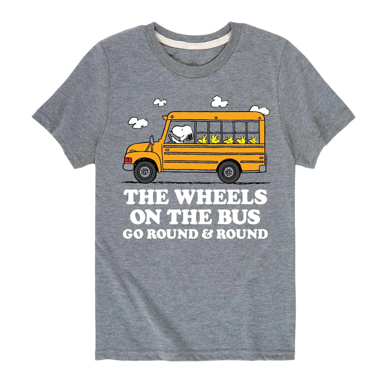 Peanuts Wheels On The Bus Graphic T-Shirt for Toddlers & Kids - Soft Cotton Short Sleeve Tee - Perfect for School, Playdates & Family Outings