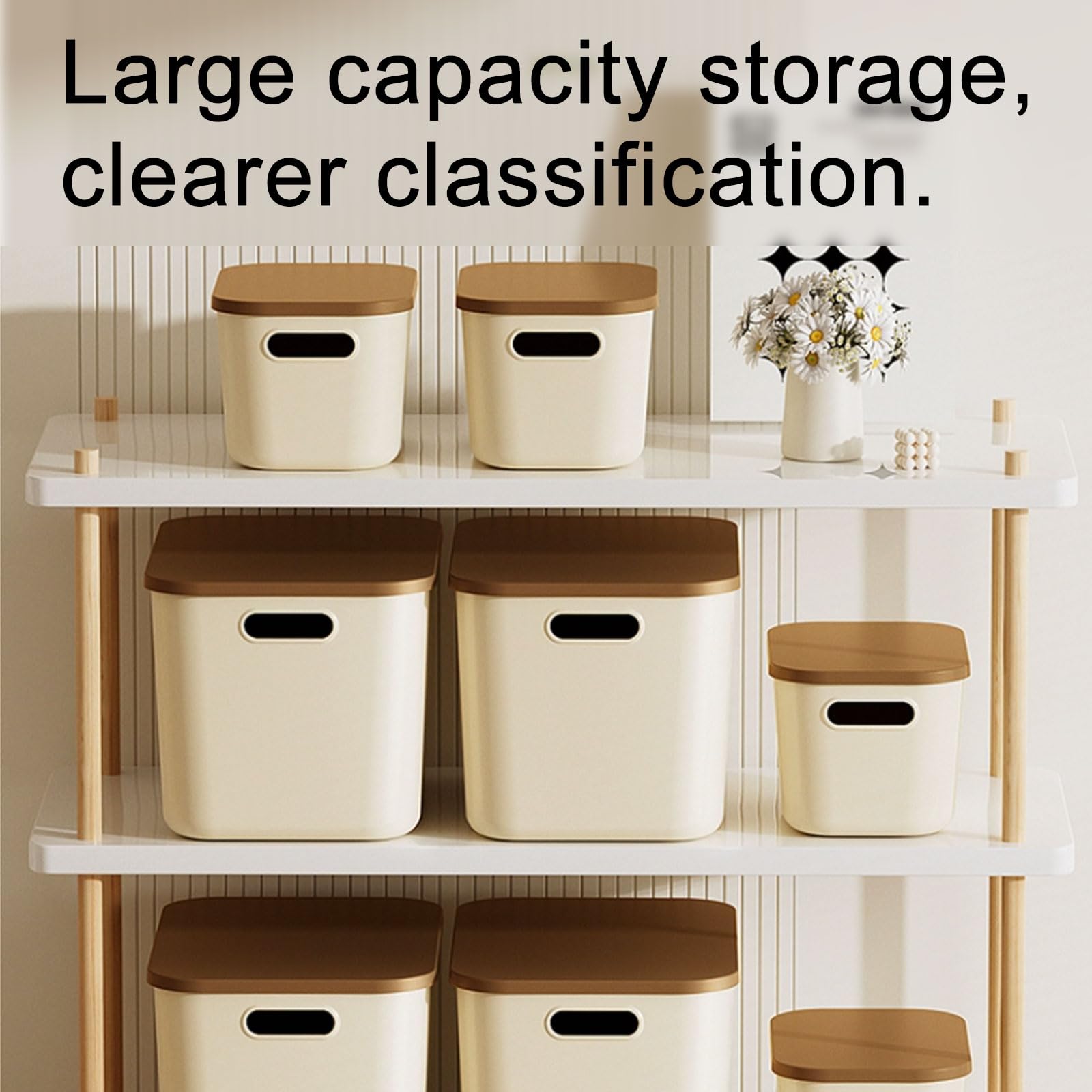 Stackable Plastic Storage Box with Lids - Multifunctional Organizer for Kitchen, Bathroom & Office - Lightweight Countertop Storage with Handles for Easy Transport