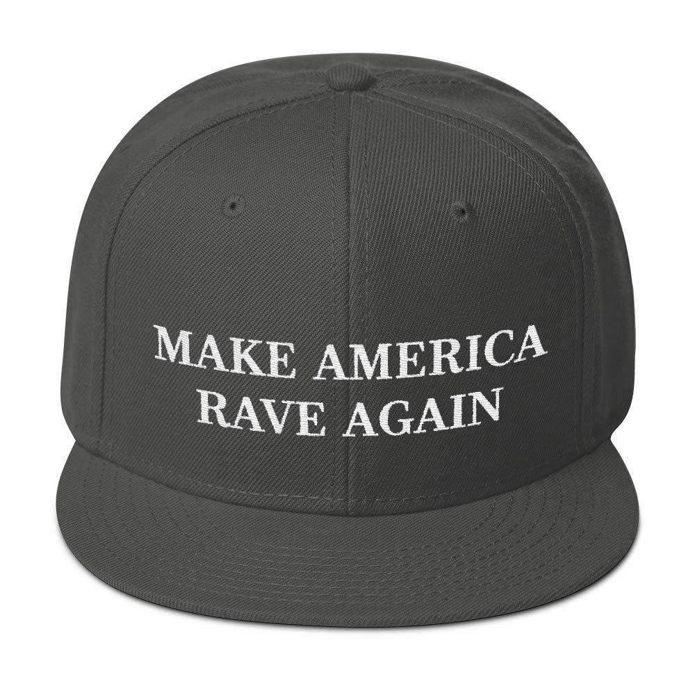 Make America Rave Again Embroidered Flat Bill Cap - EDM Festival Hat for Electronic House & Dubstep Music Fans - MAGA Parody Snapback for Raves, Concerts & Music Events