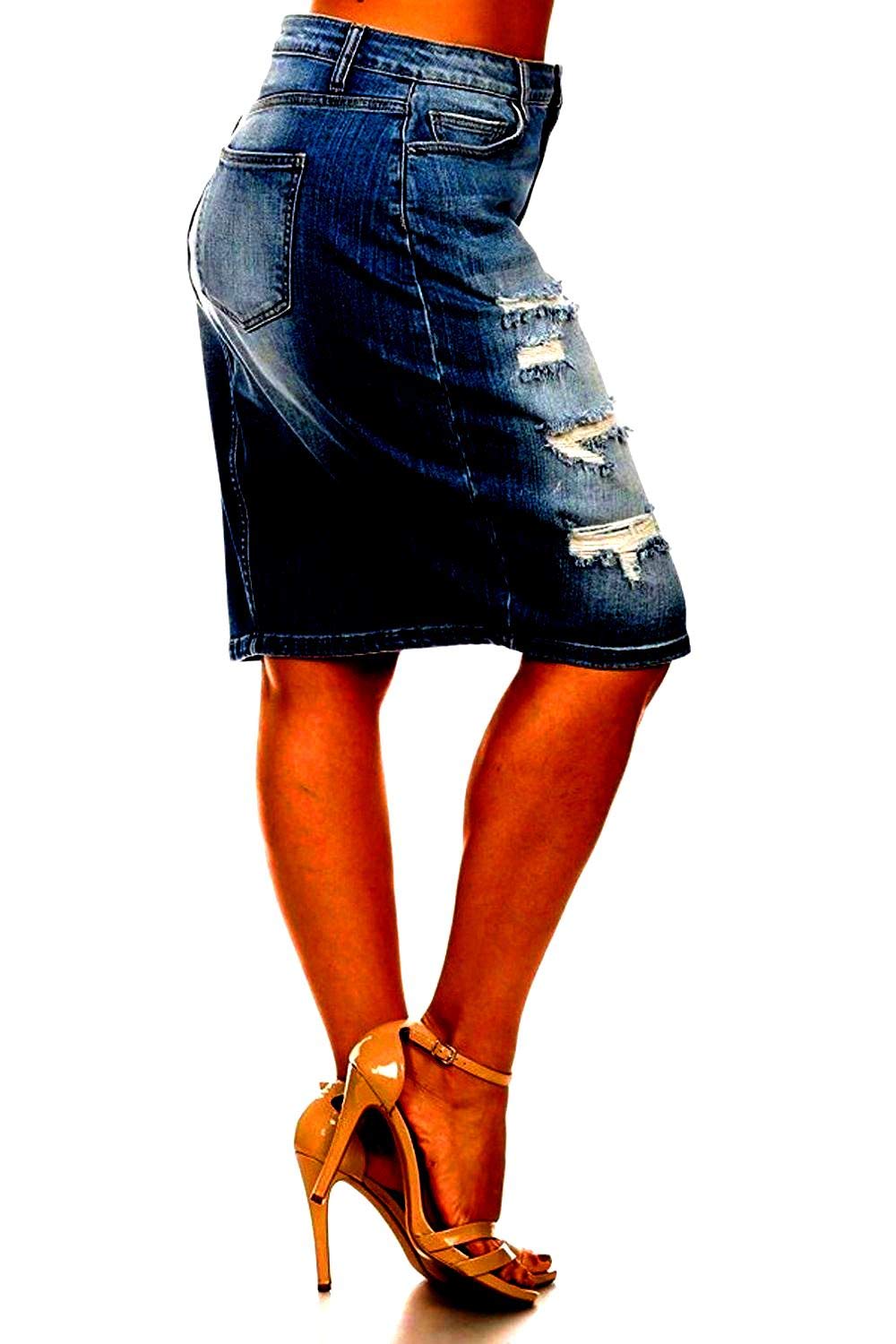 Jack David & Voir Twill Women's Plus Size Stretch Denim Button Front Skirt - 1X 2X 3X - Comfortable & Stylish for Casual Wear, Office Outfits & Date Nights