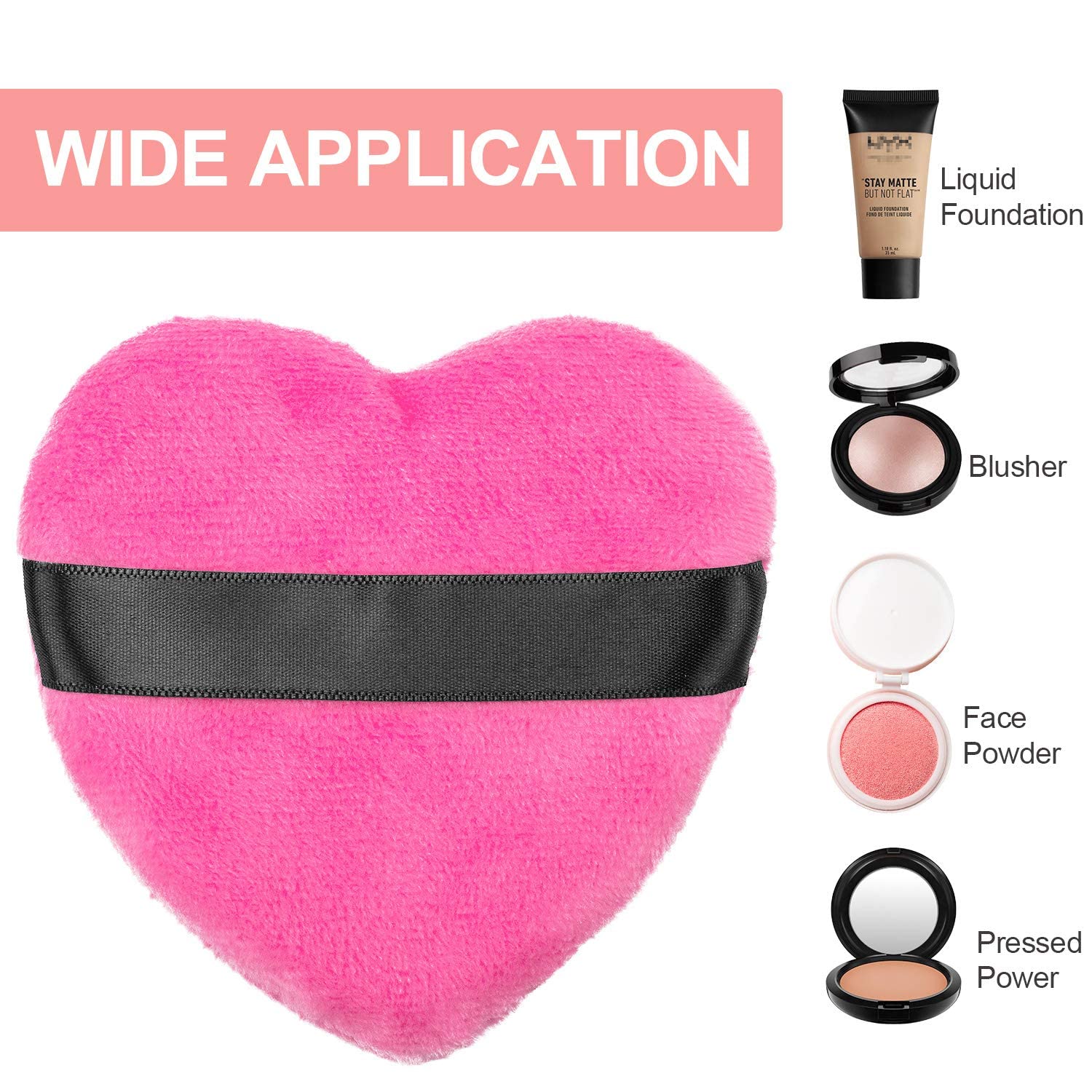 COSLUXE Large Velour Makeup Puffs - Soft Cotton Powder Puff for Face & Body, Tear Drop & Heart Shape Beauty Blender Sponge (Peach Heart, 1-Pack) - Perfect for Liquid Foundation, Setting Powder & Blush Application