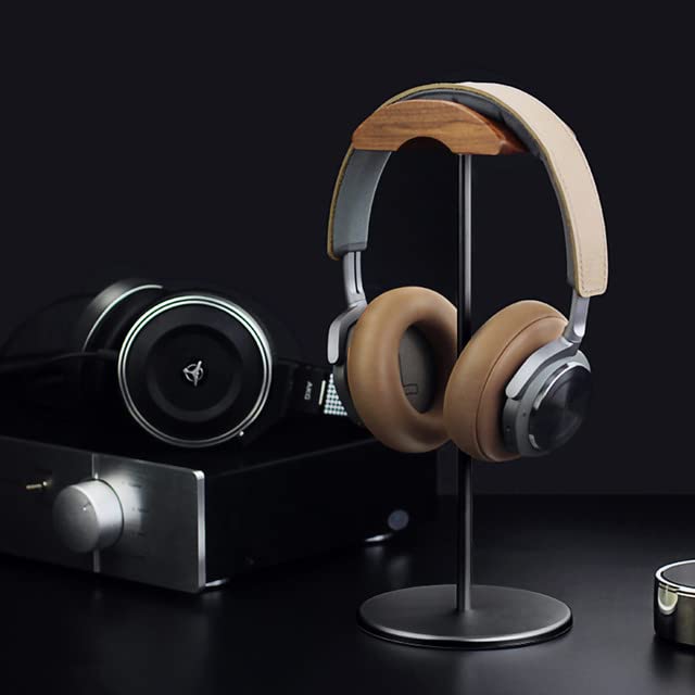Premium Walnut Wood & Aluminum Headphone Stand - Sturdy Gaming Headset Holder with Heavy Base for All Headphones (Black) | Perfect for Home Office, Gaming Setup & Studio Organization
