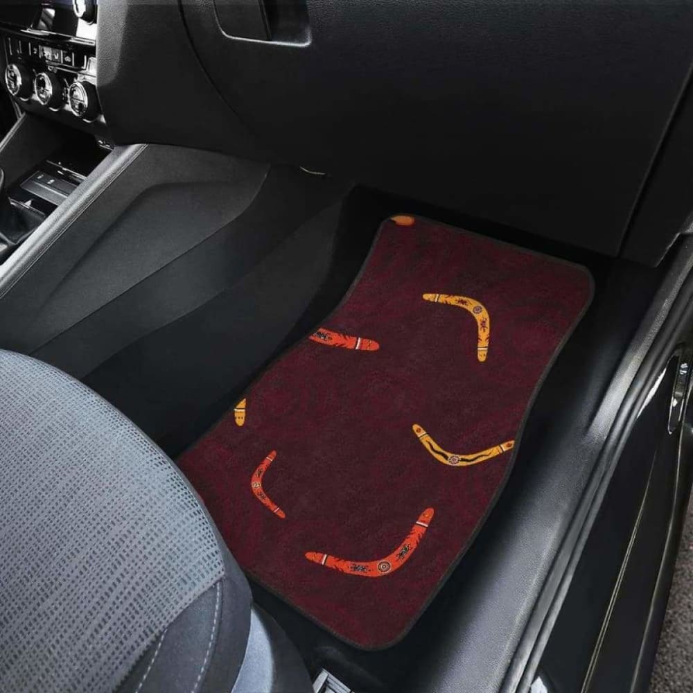 Authentic Australian Aboriginal Boomerang Car Mats - Black Background with Front & Back Design - Durable Floor Mats for Cars, Trucks & SUVs - Perfect for Home Decor & Cultural Gift Giving
