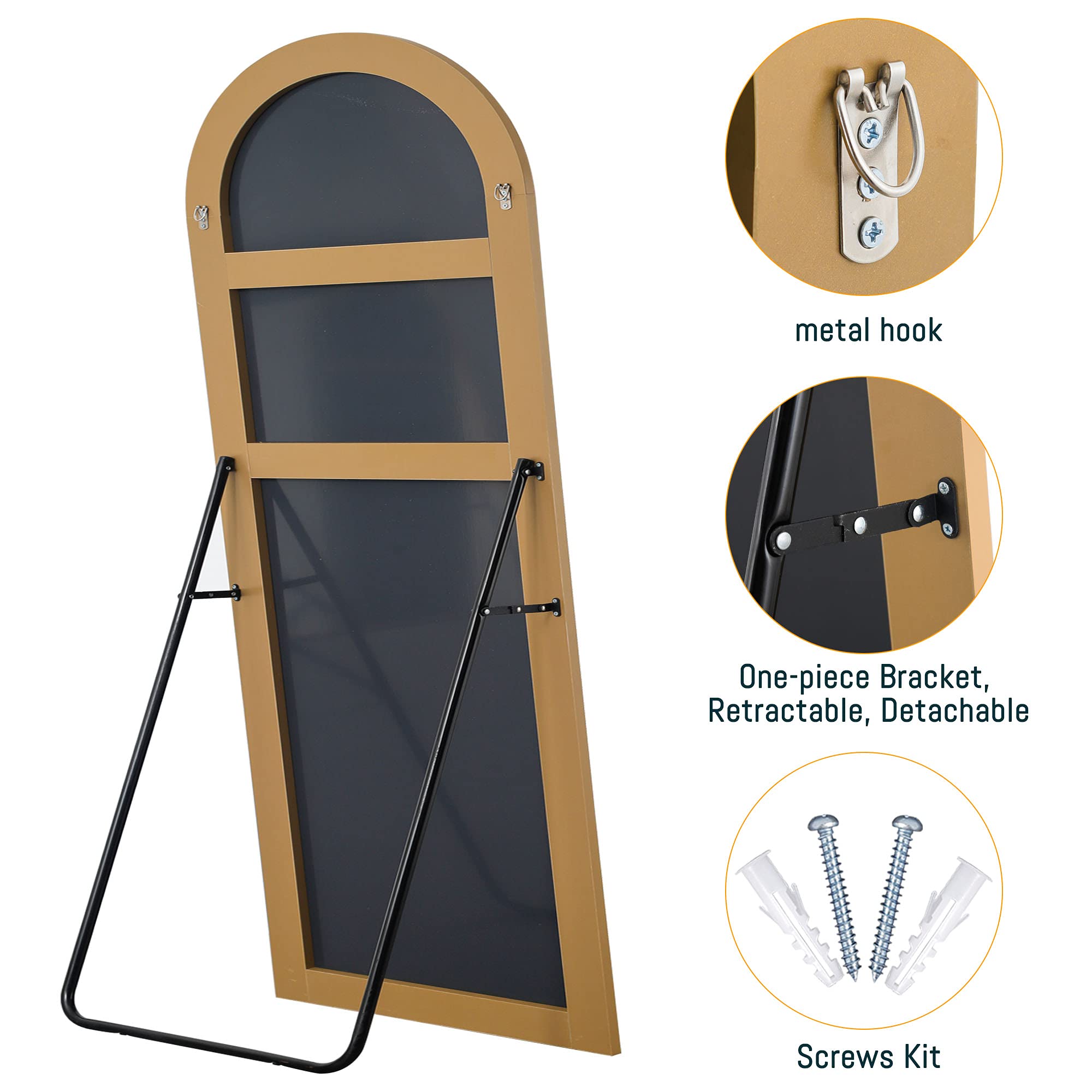 **KIAYACI Arched Full Length Mirror - Oversized Floor Mirror with Stand, Wood Frame (Gold, 24