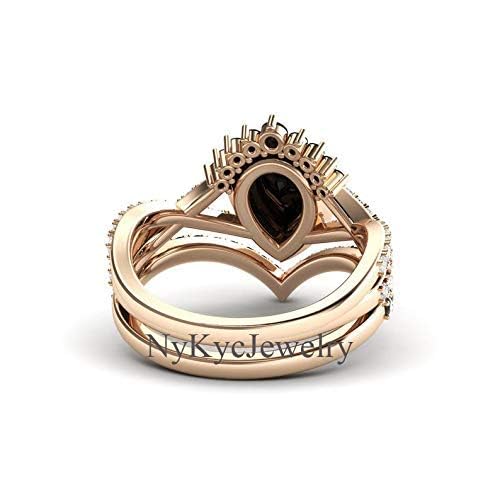 Natural Black Onyx Ring - 18k Rose Gold & 925 Sterling Silver Women's Jewelry - Pear Shaped Onyx with CZ Diamond Accents - Elegant Gemstone Ring for Valentine's Day Gifts, Anniversary or Special Occasions - Perfect for Date Nights, Weddings and Formal Events