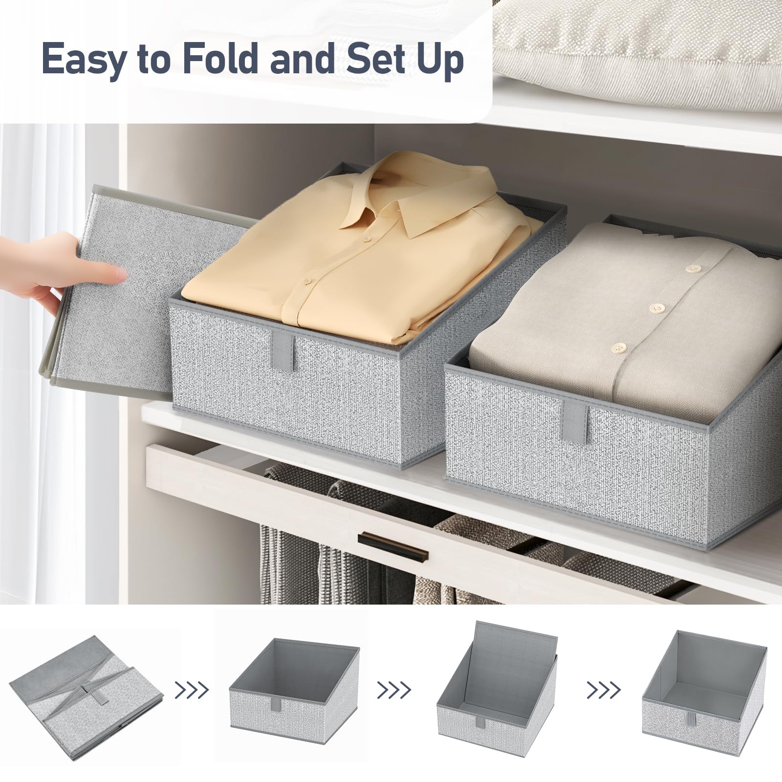 DIMJ Foldable Storage Bins with Handles - 8 Pack Trapezoid Closet Organizer Baskets for Toys, Books, Clothes | Perfect for Bedroom, Nursery, Playroom & Office Organization
