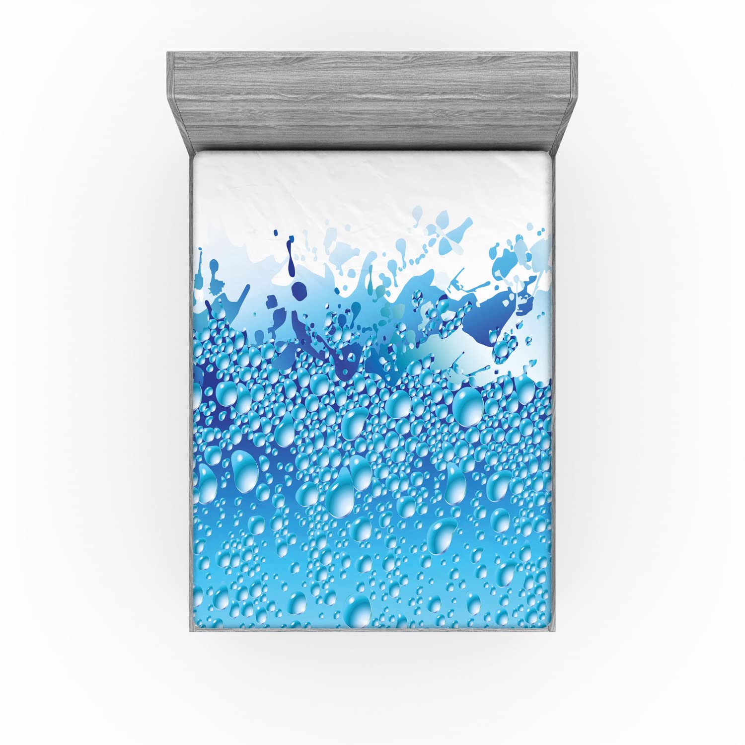 Ambesonne Modern Fitted Sheet - Queen Size Dark Blue Sky Blue Aquarium Water Bubbles Art Print Bed Cover with Deep Pocket Elastic | Perfect for Home Decor, Guest Room Bedding & Ocean Theme Bedrooms