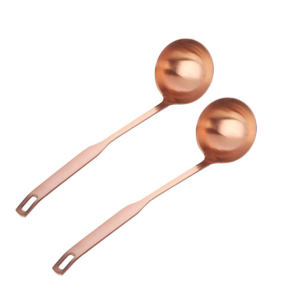 Premium 2-Piece Rose Gold Soup Ladle Set - Long Handle Stainless Steel Slotted Spoons for Cooking, Serving & Hotpot | Durable Kitchen Utensils for Soup, Stew & Pasta