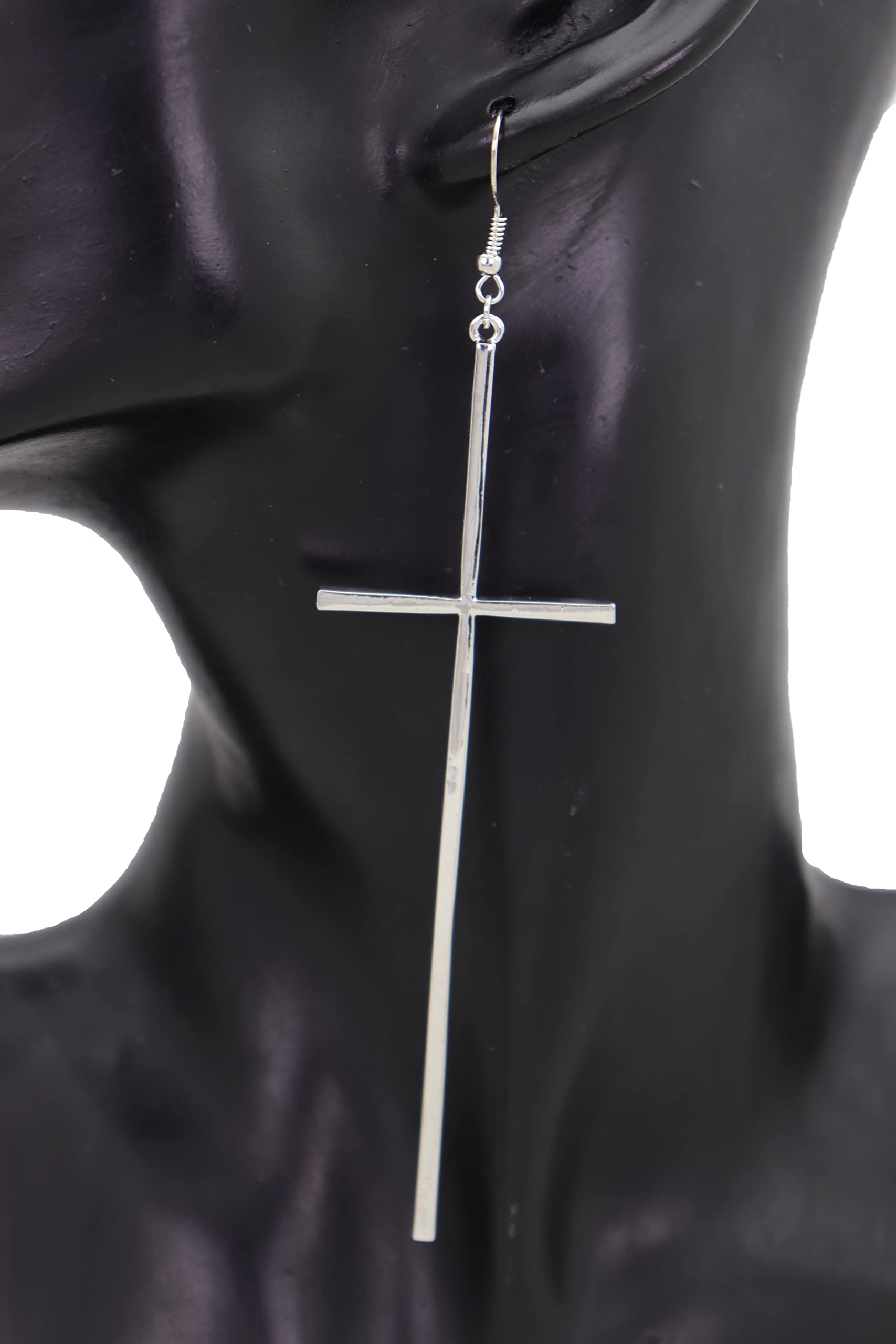 Stylish Silver Metal Large Cross Hook Earrings for Women - Trendy Fashion Jewelry Set for Weekend Parties, Date Nights & Casual Outings
