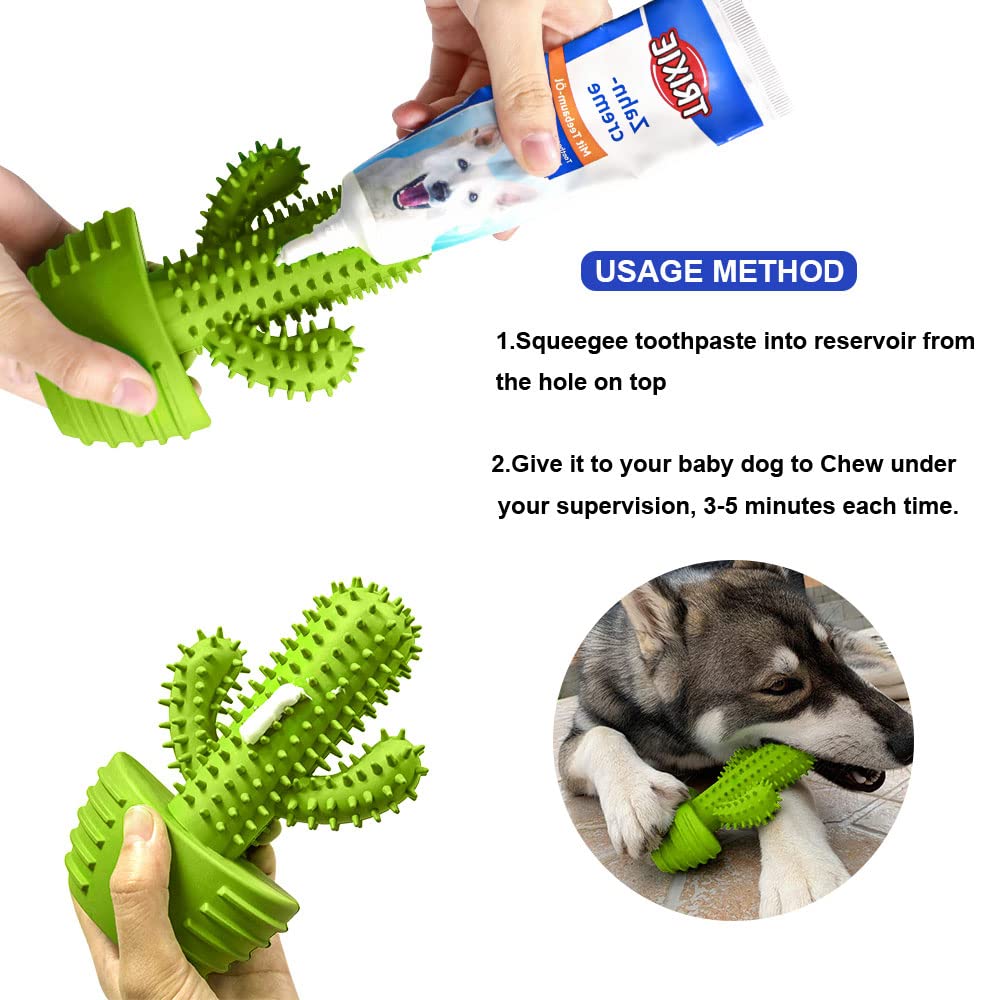 Durable Rubber Dog Chew Toys for Teeth Cleaning - Dental Chew Stick Toothbrush for Small, Medium & Large Dogs - Tough Squeaky Cactus Toy for Aggressive Chewers | Perfect for Puppy Teething, Dental Care & Playtime