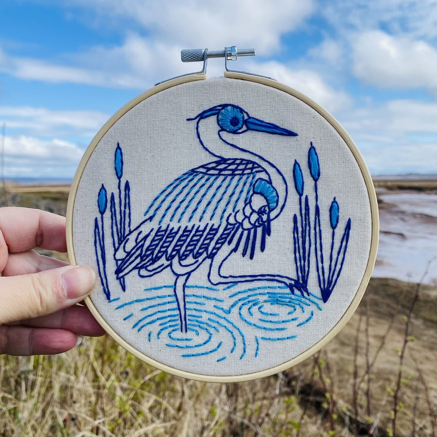 Blue Heron Hand Embroidery Kit for Beginners - DIY Embroidery Set with Thread, Needle & Pattern - Perfect for Home Decor, Wall Art & Craft Projects