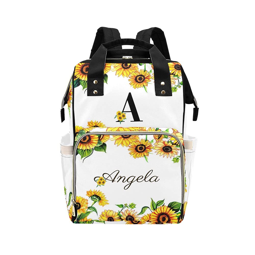 Custom Personalized Sunflower Watercolor Diaper Backpack for Men & Women - Adjustable Nursing Baby Bag with Name Embroidery, Large Travel Daypack for Moms & Dads - Perfect for Hospital Visits, Baby Showers & Family Outings
