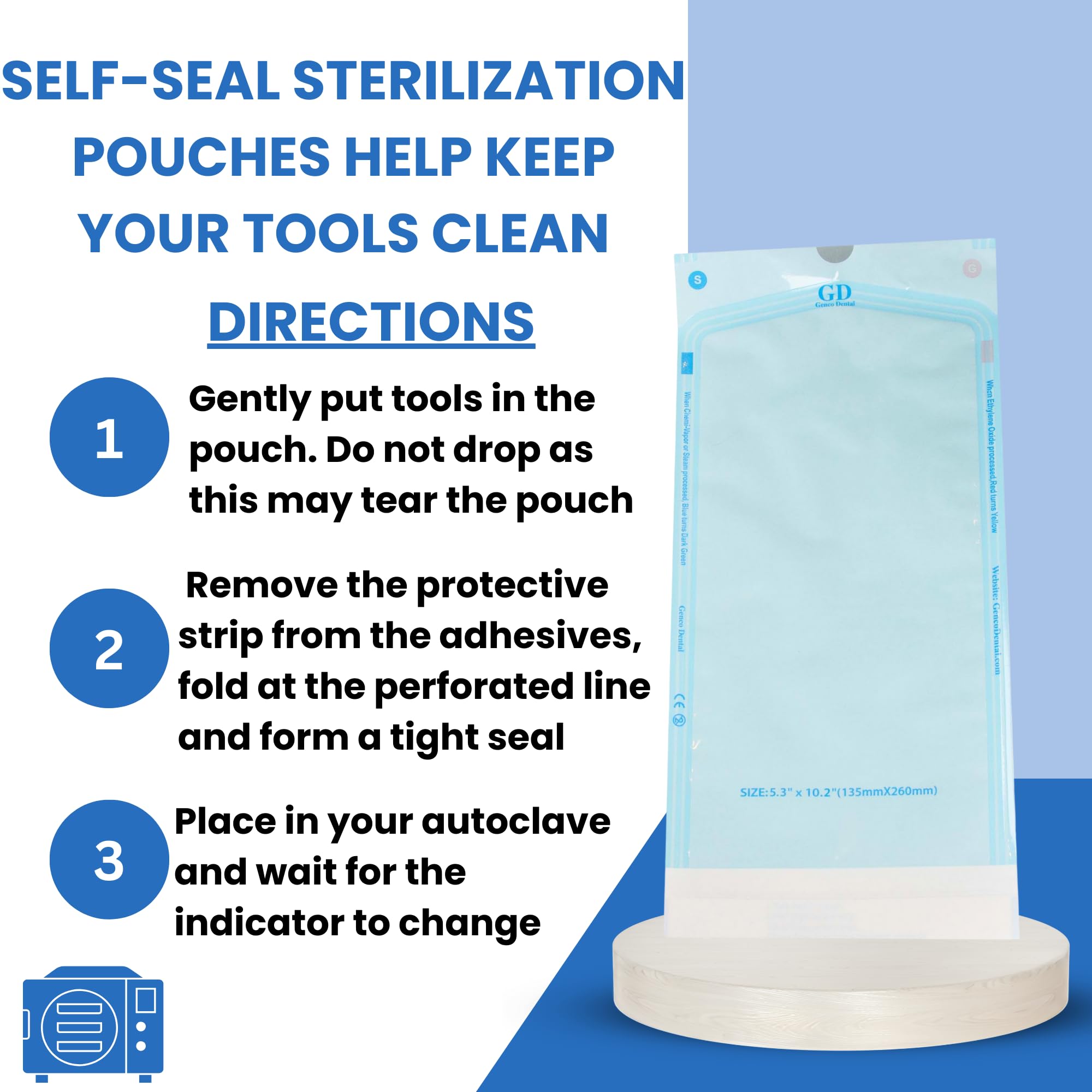 Autoclave Sterilization Pouches for Dental Tools - Self Seal Sterilizer Bags (5.25