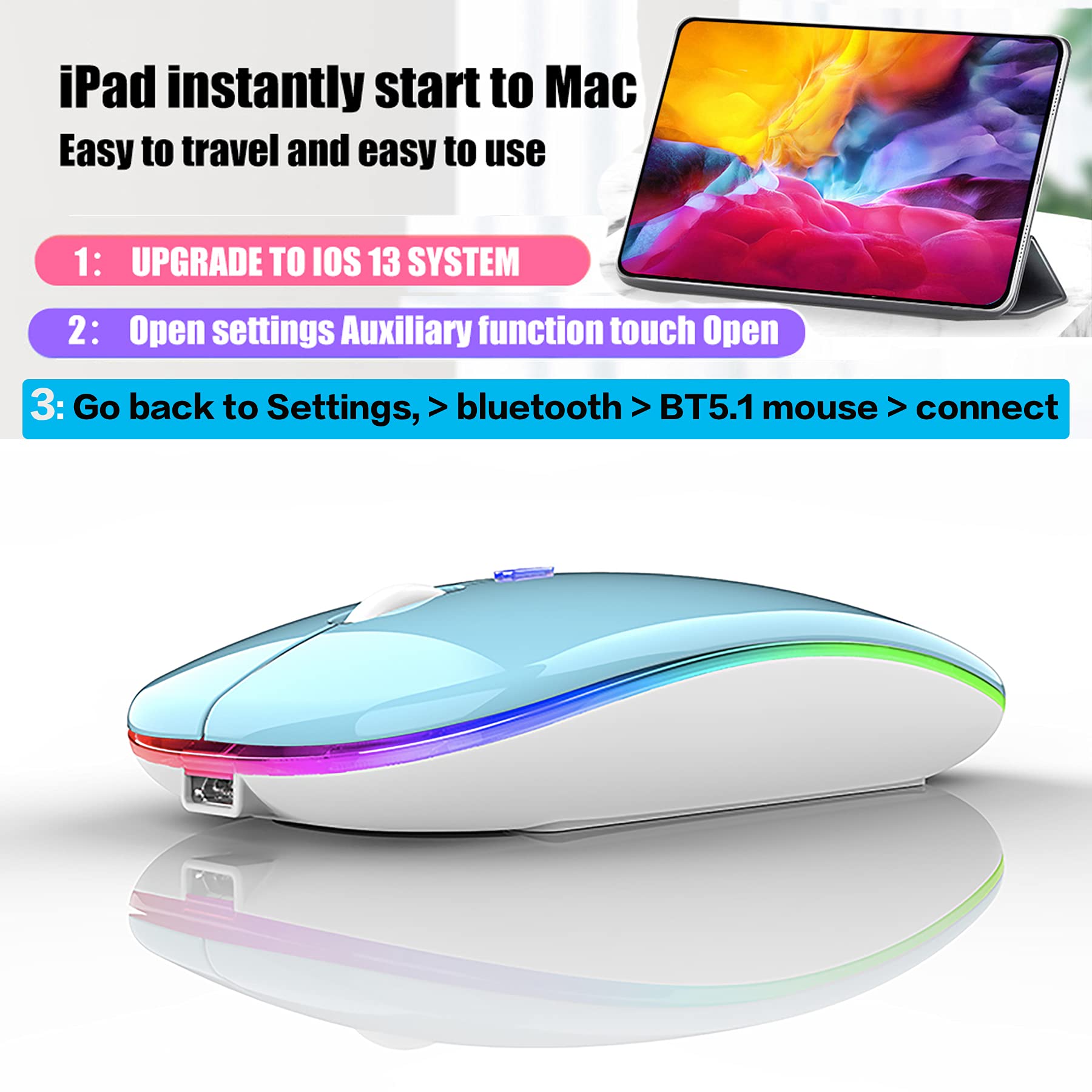 Wireless Bluetooth Mouse for Laptop, MacBook, iPad, PC - Compatible with MacBook Air/Pro, Windows, Chromebook (Blue & White) | Perfect for Office, Home, Travel & Remote Work
