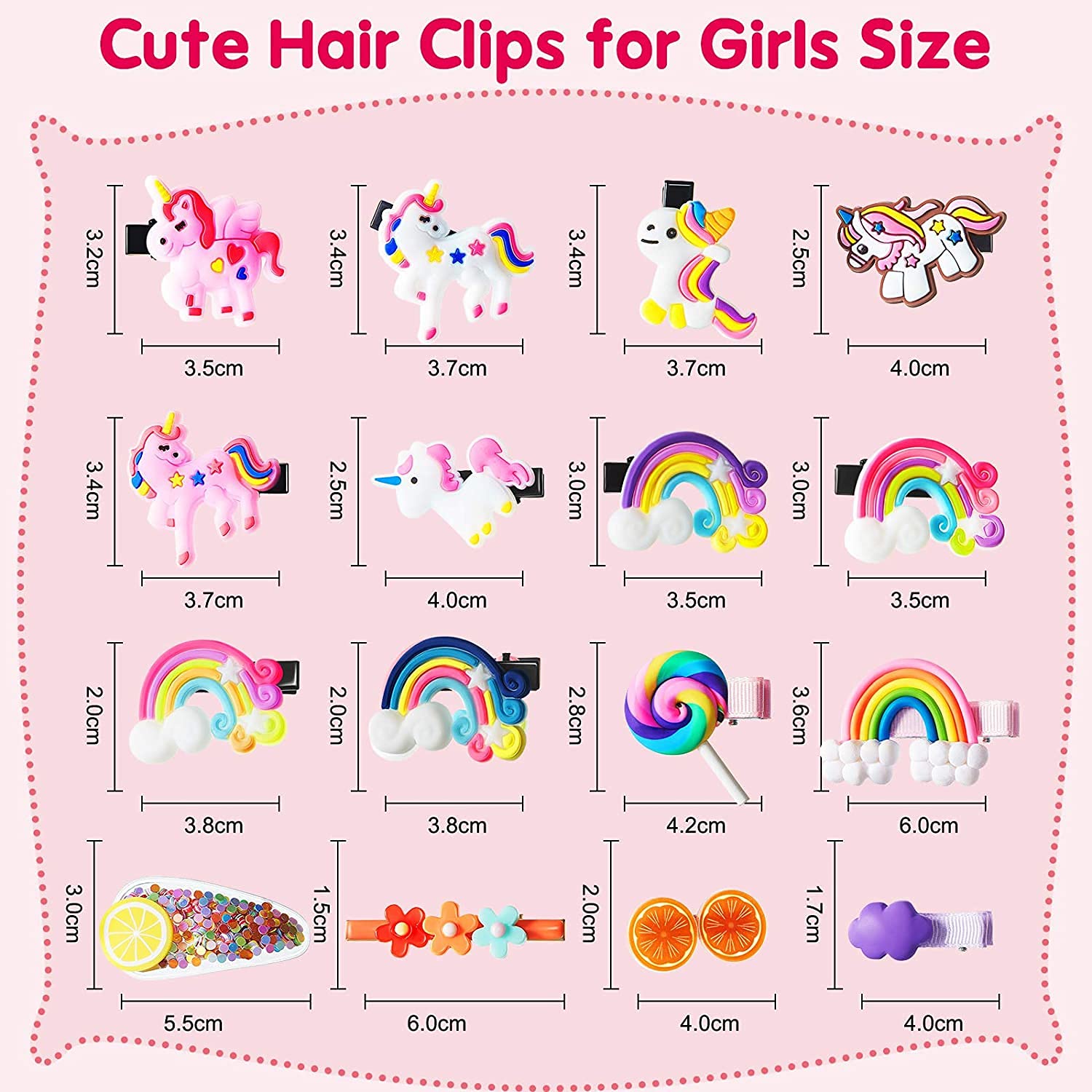 20pcs Rainbow Unicorn Ice Cream Hair Clips Set for Girls Toddlers - Cute Hair Barrettes & Baby Hair Accessories - Perfect for Birthday Parties, School & Daily Styling