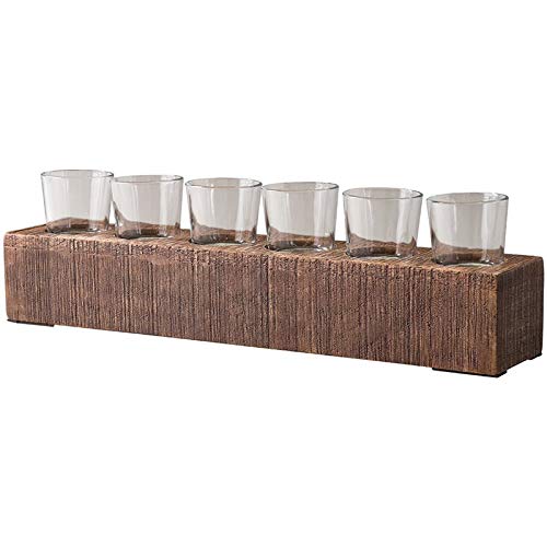 BOWERY HILL Brown Wood and Glass Candle Holder - Elegant Home Decor for Dining Table, Wedding Centerpiece, and Romantic Ambiance