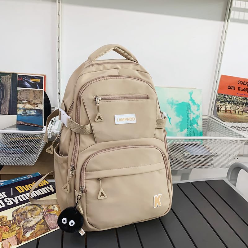 Stylish Khaki Backpack for Girls - Large Capacity School Backpack, Cute Aesthetic Daypack for Middle School & College Students, Perfect for Travel, Commuting & Daily Use