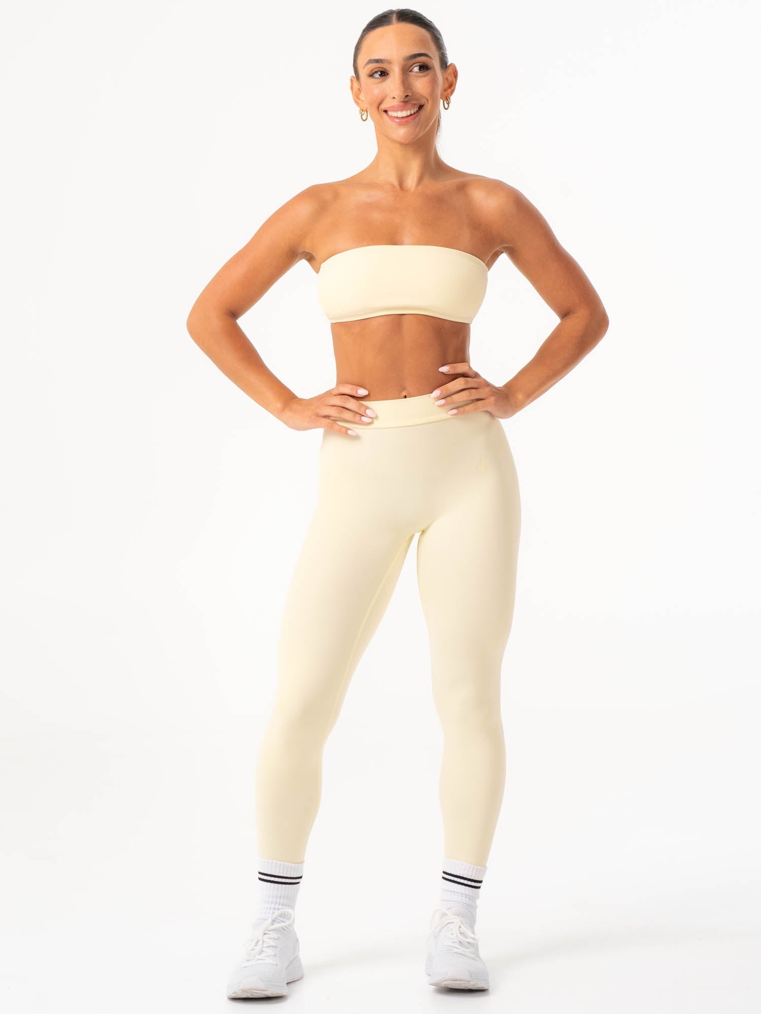 NKD V Scrunch Leggings - High Waisted Yoga Pants for Women, Tummy Control Workout Leggings in Lemon Drop Color | Perfect for Gym, Running, Yoga & Casual Wear
