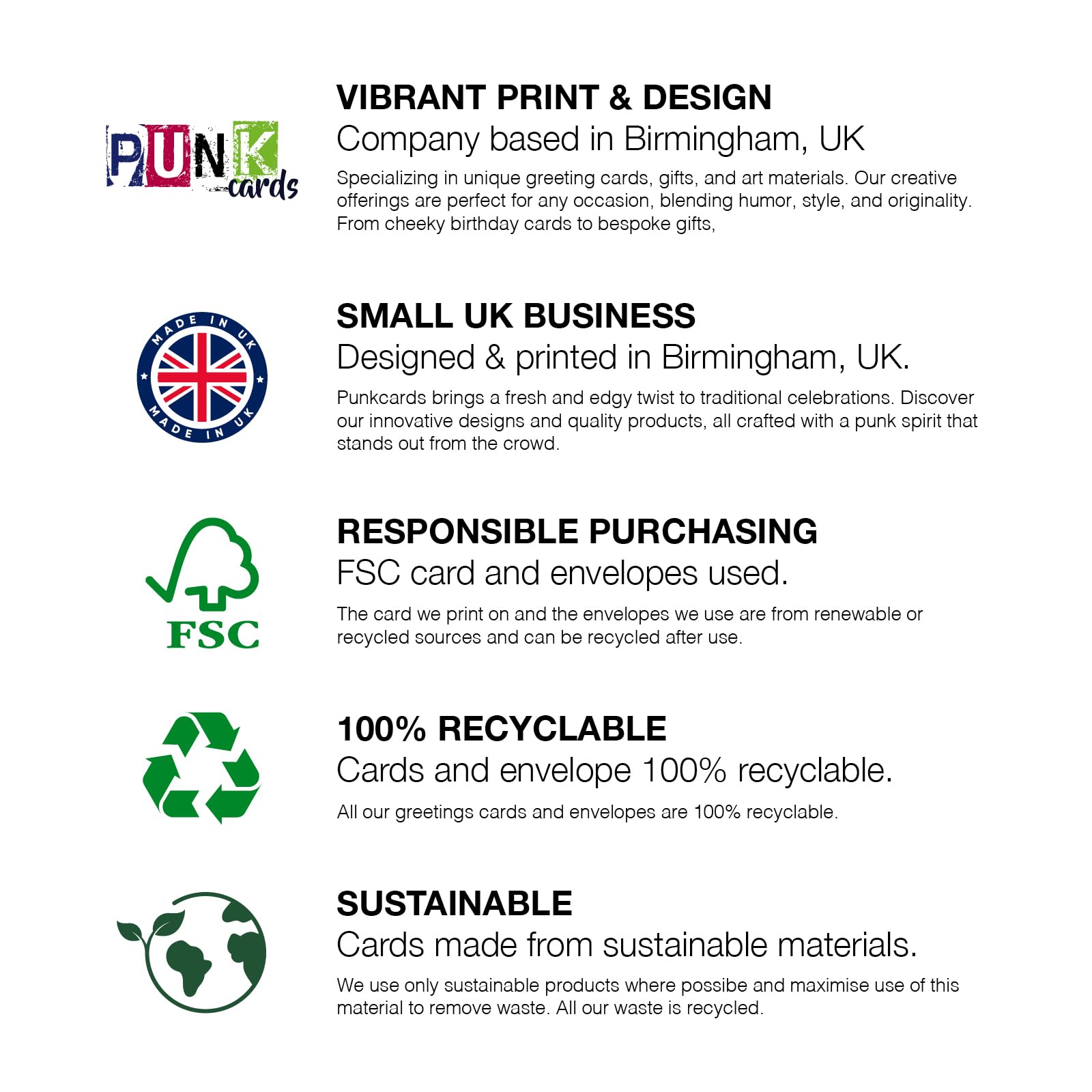 Punkcards - Handmade Thank You Cards (Single Pack, Made in UK) - Perfect for Weddings, Birthdays & Appreciation Gifts