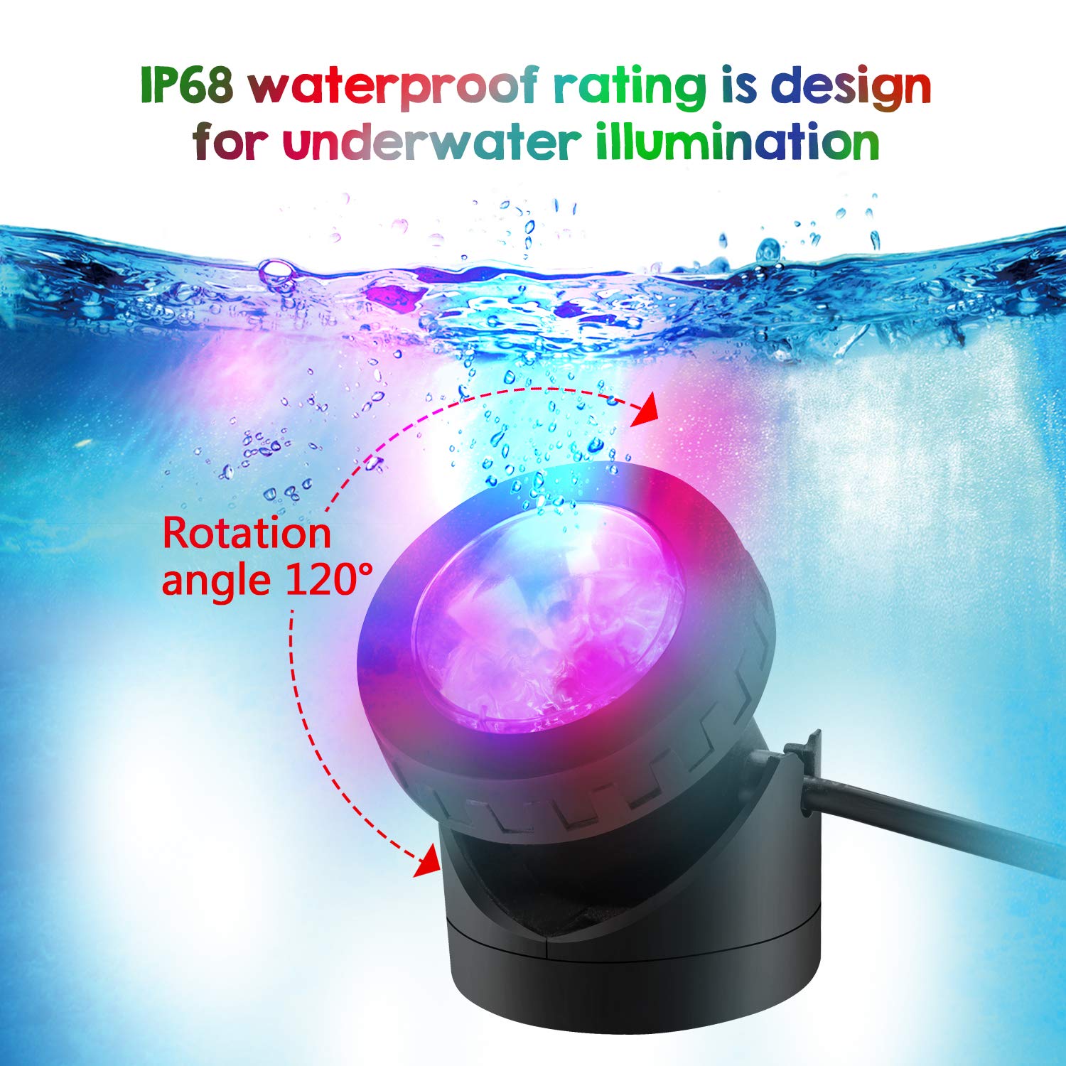 IMAGE Pond Lights - IP68 Waterproof Submersible LED Lights with 48 Multicolor Bulbs & Timer - Perfect for Pools, Fish Tanks, Fountains & Outdoor Water Features | Create Stunning Underwater Lighting Effects