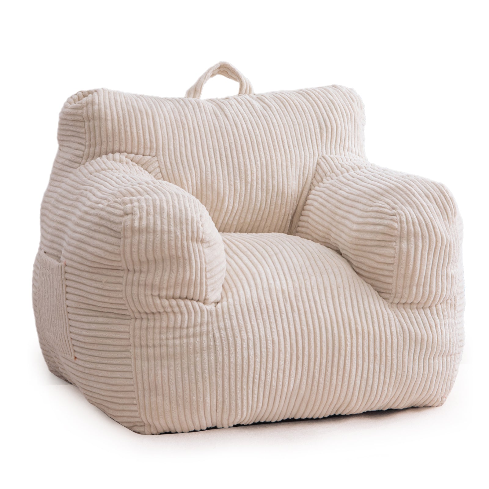 MAXYOYO Kids Bean Bag Chair - Soft Corduroy Bean Bag Couch with Armrests for Boys & Girls, Comfortable Seating for Bedroom, Playroom or Reading Nook (White) - Perfect for Relaxing, Gaming & Study Time