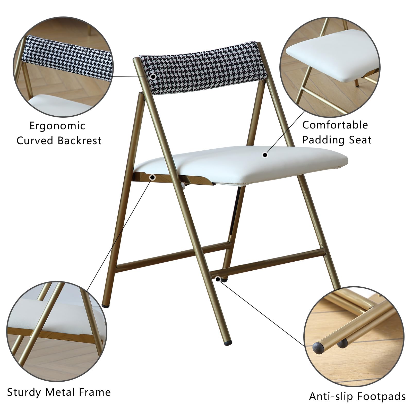 FUNROLUX 2-Pack Folding Dining Chairs with Padded Seat - Metal Foldable Chairs for Kitchen, Dining Room, Party & Outdoor Events - Space-Saving Gold Chairs (Perfect for Small Spaces & Entertaining)
