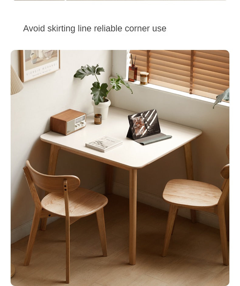 Solid Oak Wood Dining Table with Slanted Legs - Modern Farmhouse Style for Kitchen, Dining Room & Small Space