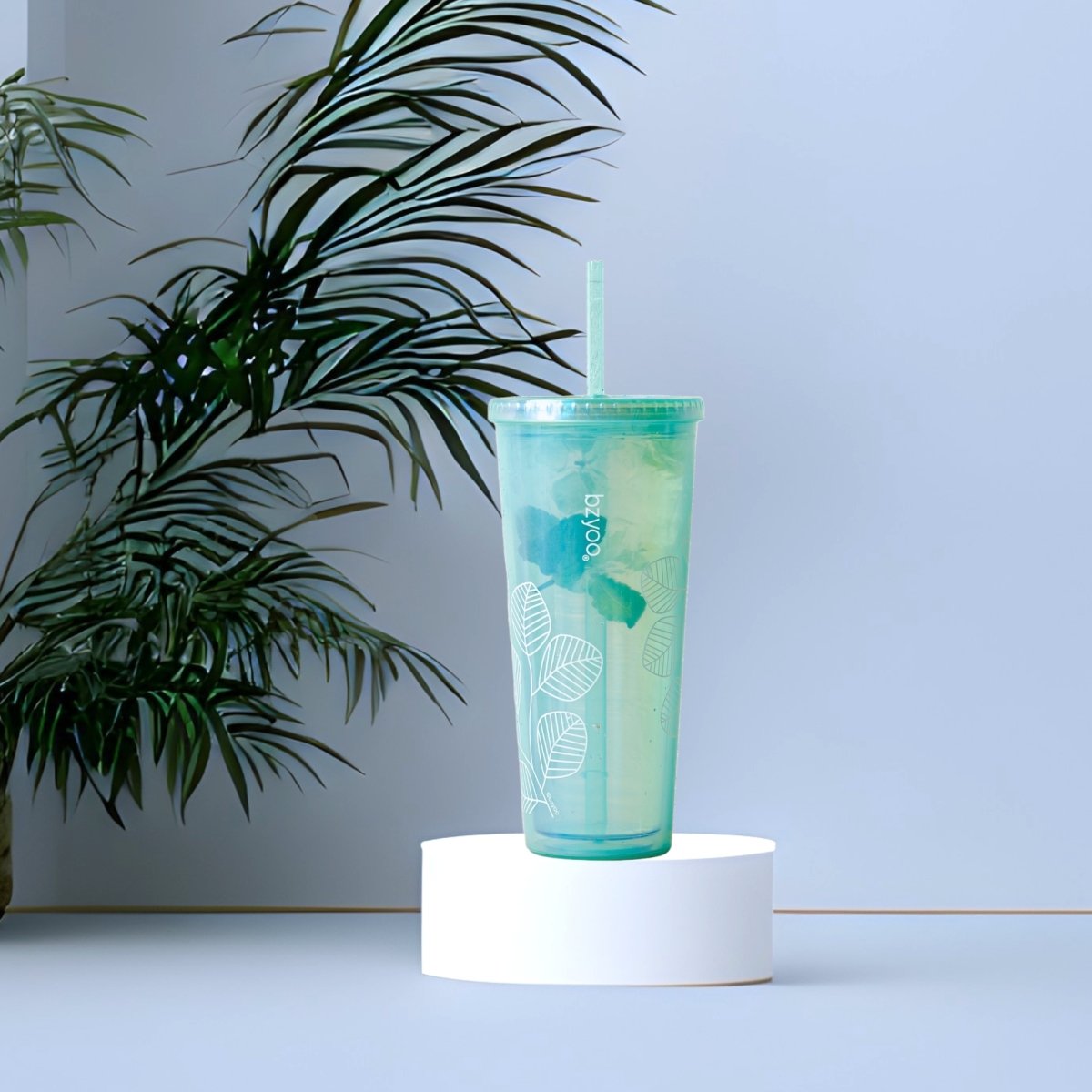 24oz Double Wall Insulated Plastic Tumbler with Lid & Straw - Pearl Green | Leakproof Travel Cup for Coffee, Iced Tea & Cold Drinks | Perfect for Office, Gym & Outdoor Activities