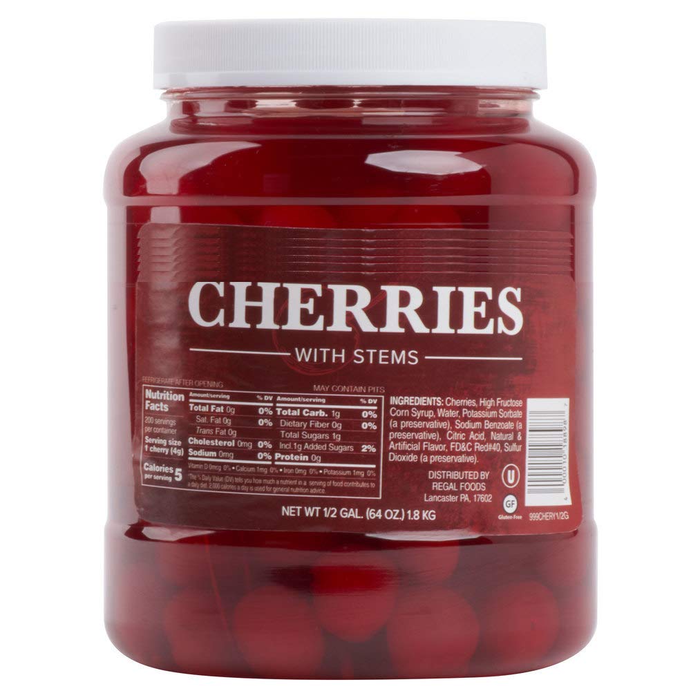Premium Maraschino Cherries with Stems - 1/2 Gallon Glass Jar (6-Pack Case) | Perfect for Cocktails, Desserts & Baking | Gourmet Cocktail Garnish & Ice Cream Topping