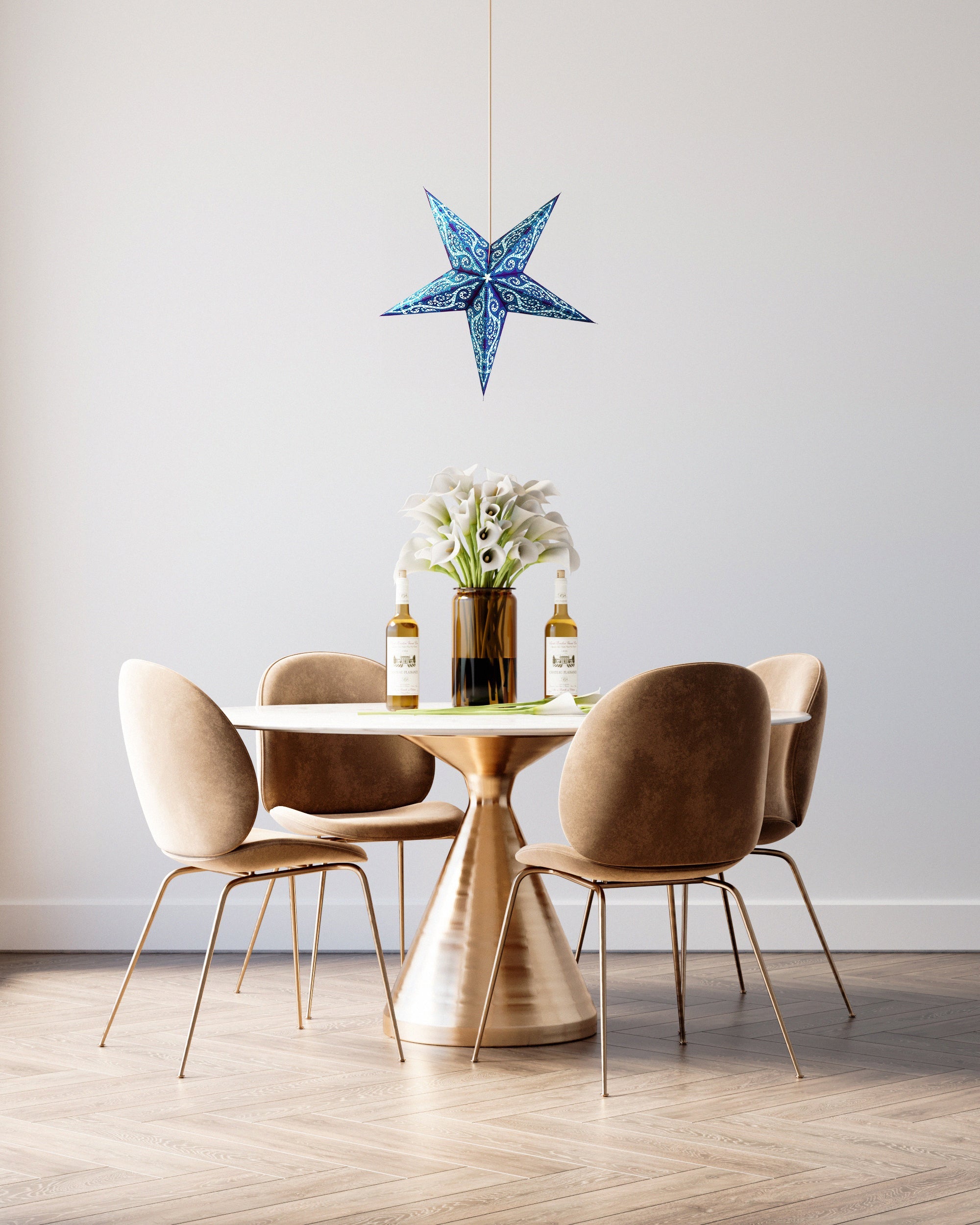 24 Inch Blue Mystic Glitter Paper Star Lantern with Pendant Light - DIY Home Decor for Bedroom, Wedding, Party & Outdoor Lighting