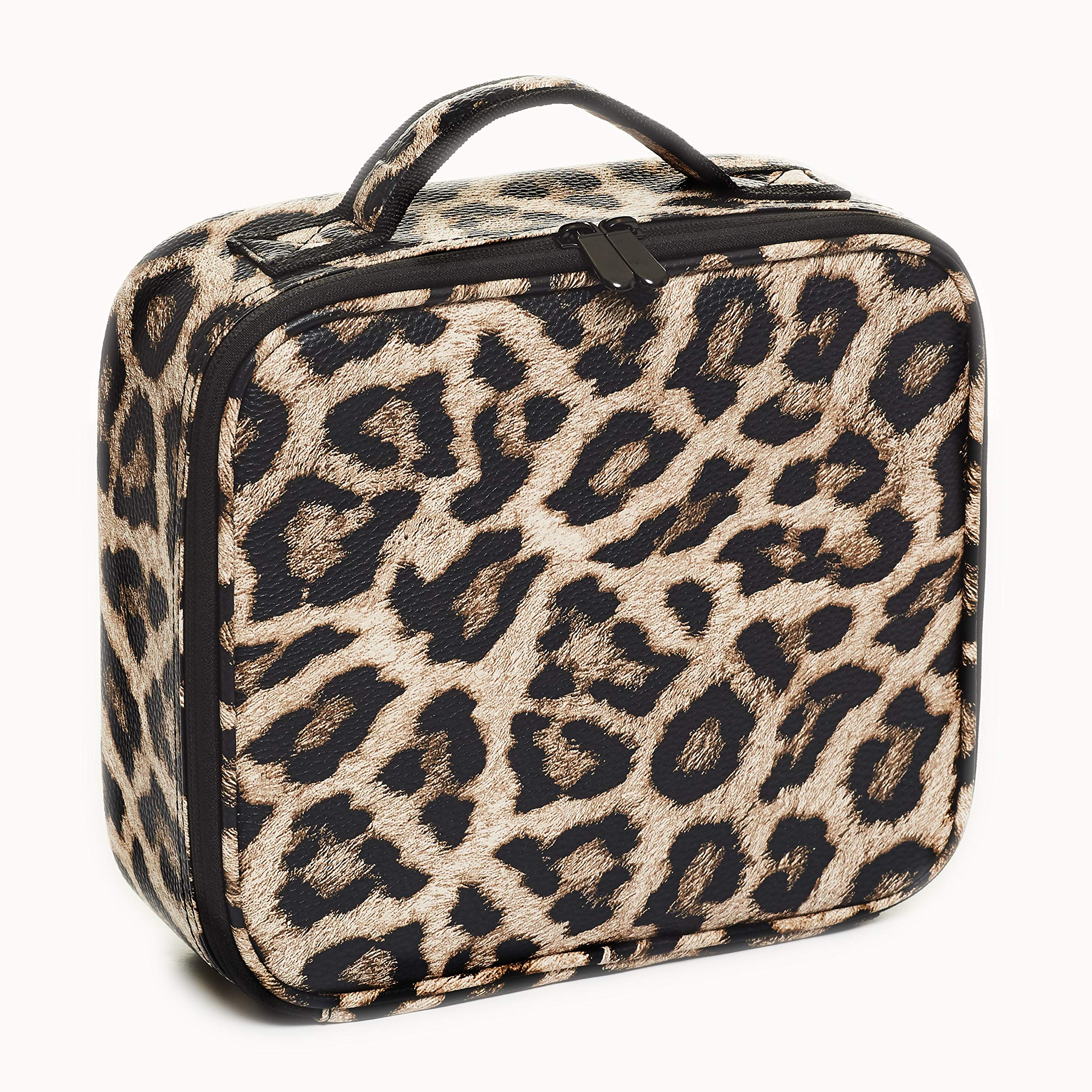 Portable Makeup Organizer Case with Adjustable Dividers - Travel Cosmetic Bag for Women - Leopard Print Design - Perfect for Travel, Home Vanity & On-the-Go Touch Ups
