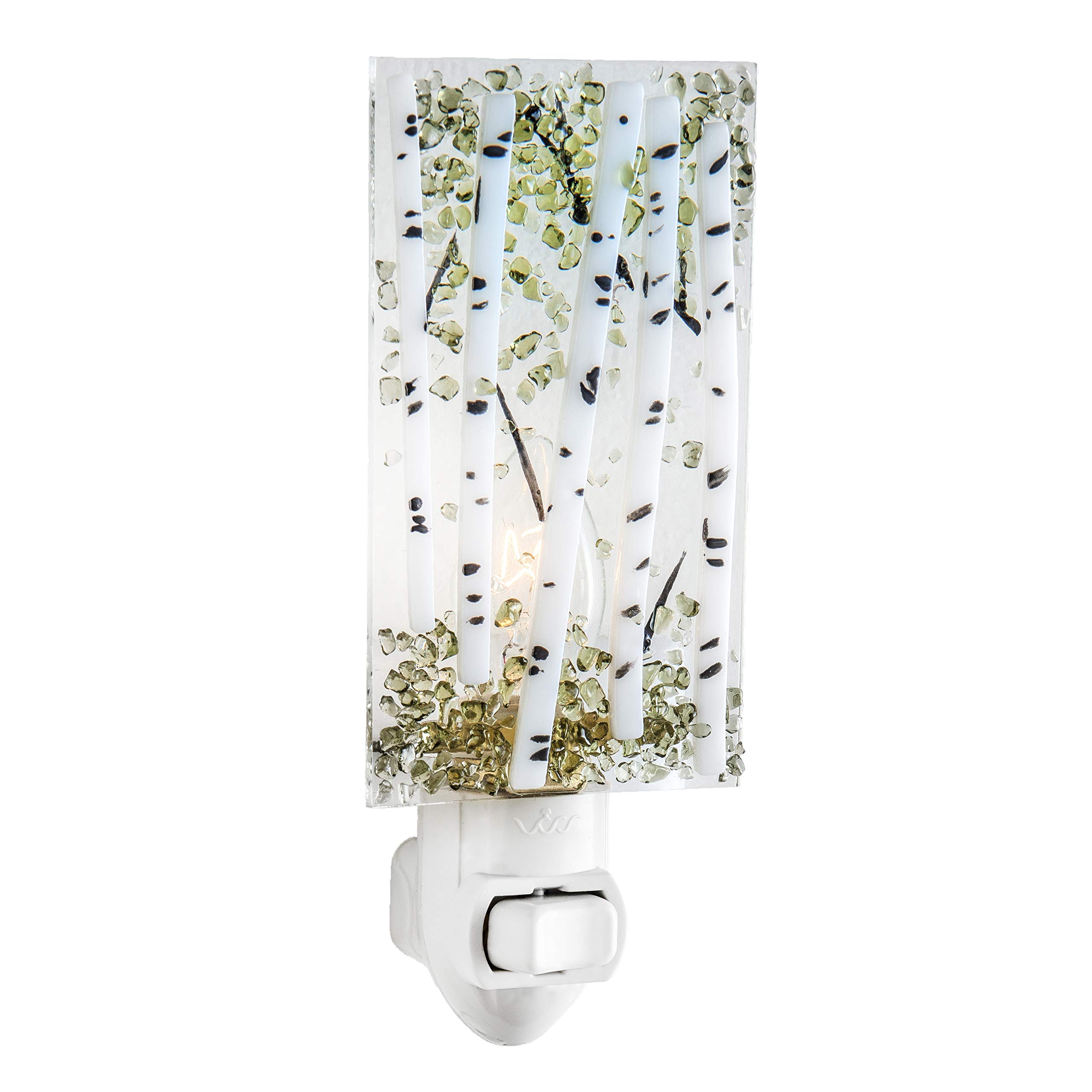 J Devlin Stained Glass Night Light - Aspen Tree Design in Green, Plug-in LED Nightlight for Bedroom, Bathroom, Nursery & Hallway | Fall & Autumn Home Decor Gift | Creates Cozy Ambiance for Evenings & Nighttime Relaxation