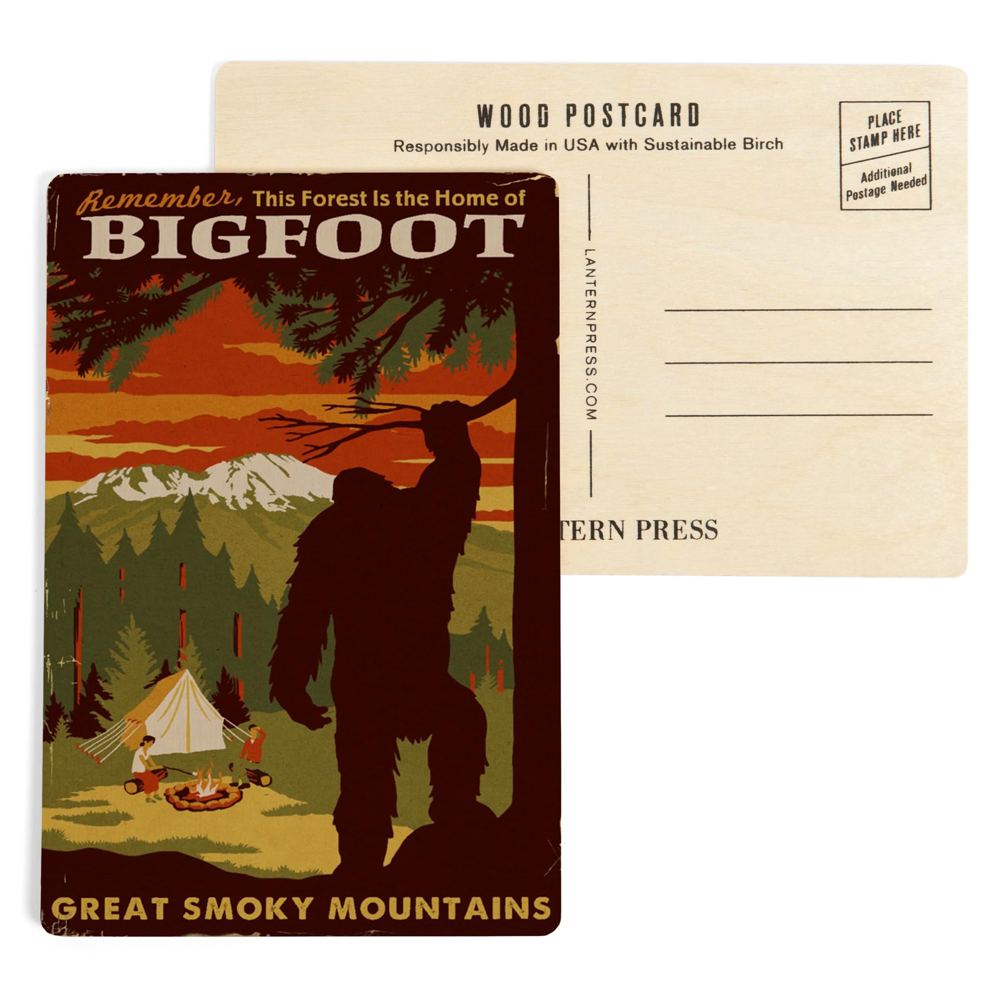 Great Smoky Mountains Tennessee Bigfoot 4x6 Birch Wood Postcards - 2-Pack Rustic Stationery Set for Home Wall Decor | Perfect for Cabin Aesthetics, Nature Lover Gifts & Appalachian Trail Souvenirs