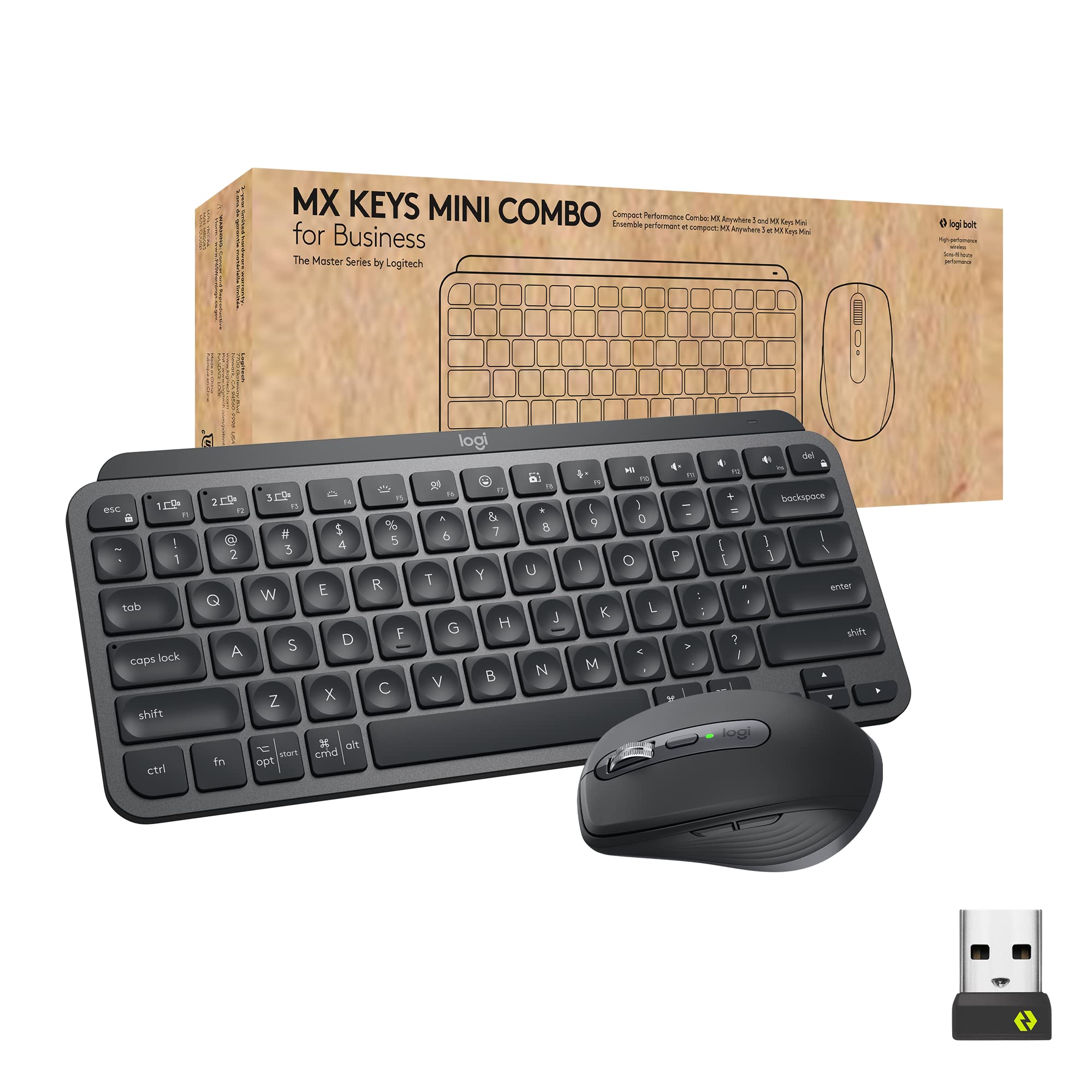 Logitech MX Keys Mini Wireless Keyboard & Mouse Combo for Business - Compact Design, Logi Bolt & Bluetooth Connectivity, Compatible with Windows/Mac/Chrome/Linux (Graphite) - Perfect for Office Work, Remote Work & Home Computing