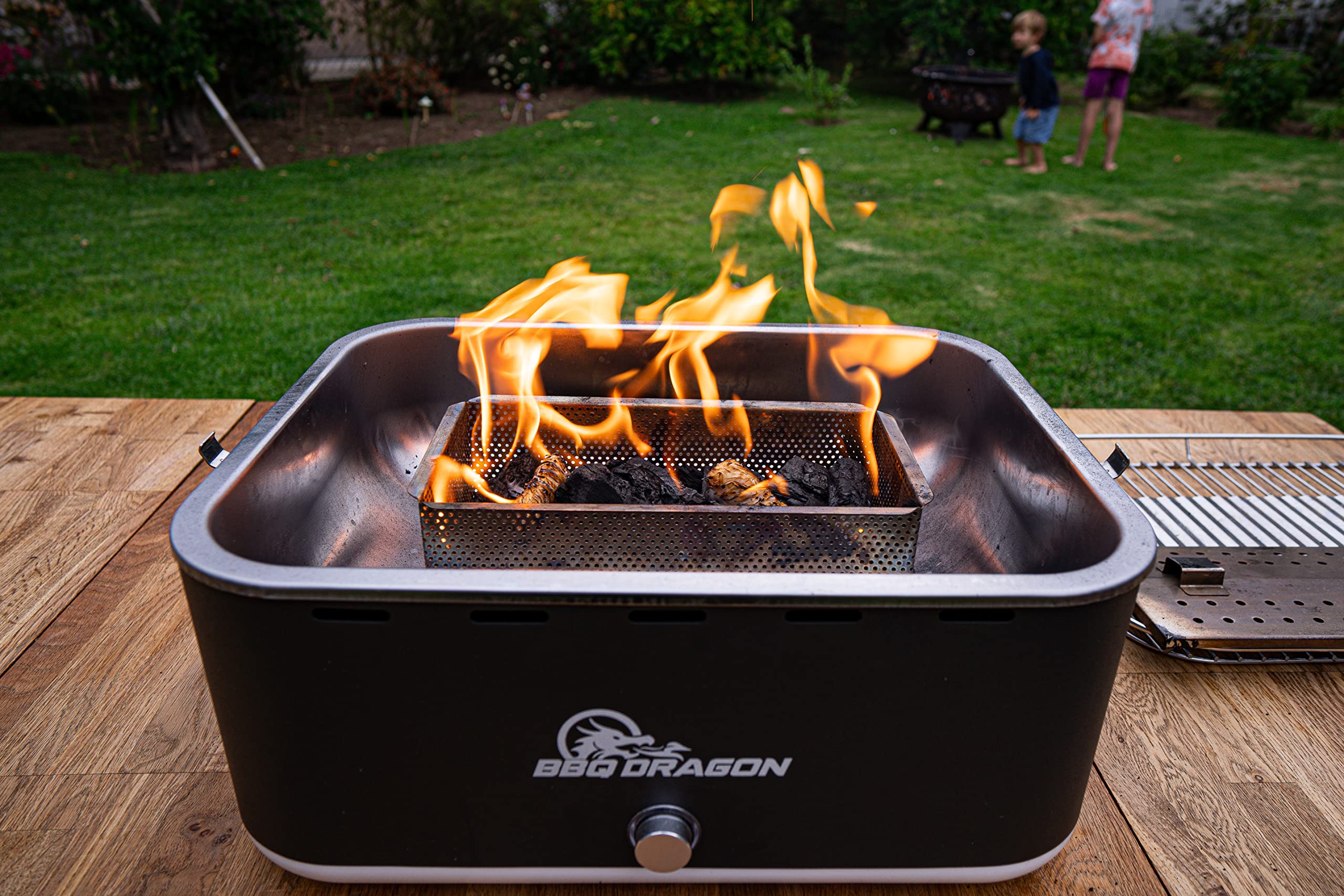 BBQ Dragon Zephyr Portable Charcoal Grill - Adjustable Fan Mini Hibachi Grill | Stainless Steel Tabletop Grill for Outdoor Cooking, Camping, Beach, Tailgate & Backyard BBQ | Perfect for Picnics, RV Trips & Small Space Grilling