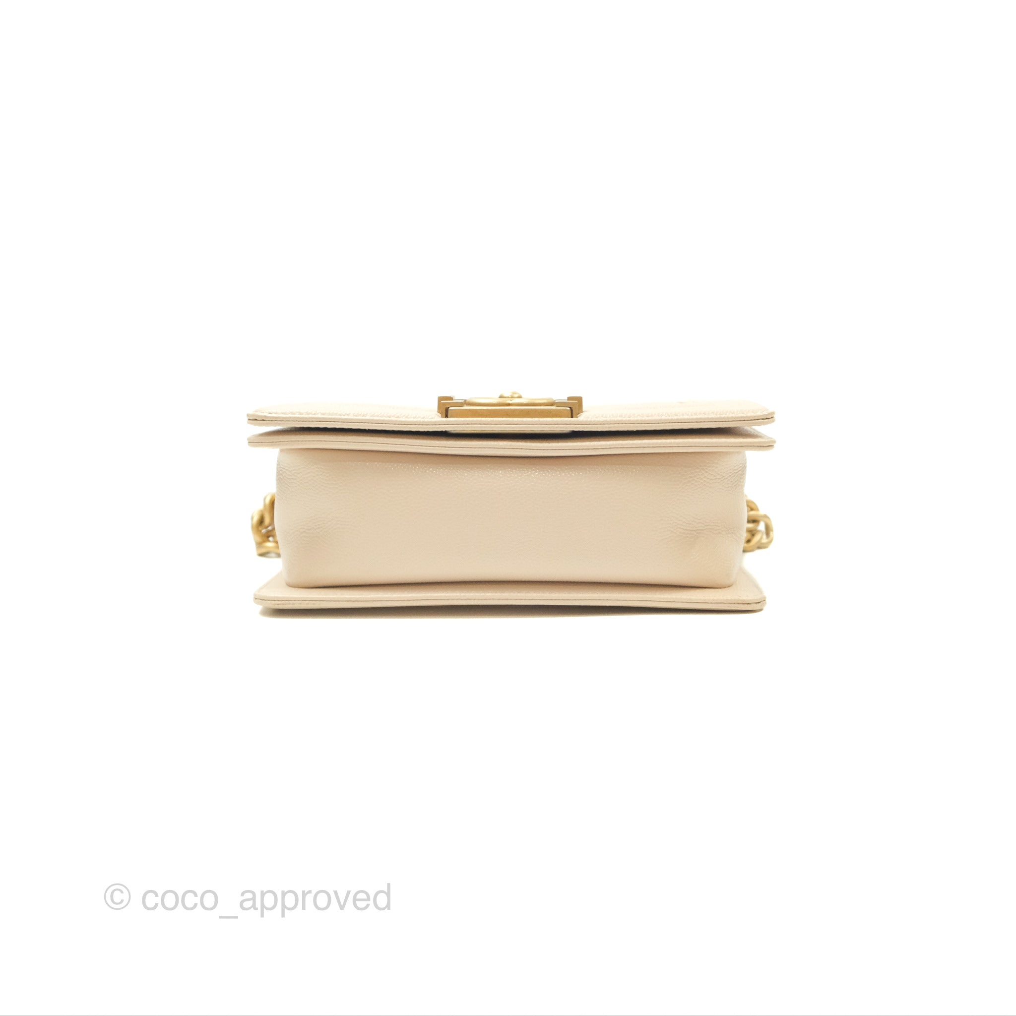 Chanel Chevron Small Boy Bag in Cream Ivory Caviar Leather with Aged Gold Hardware - Perfect for Luxury Fashion & Everyday Elegance