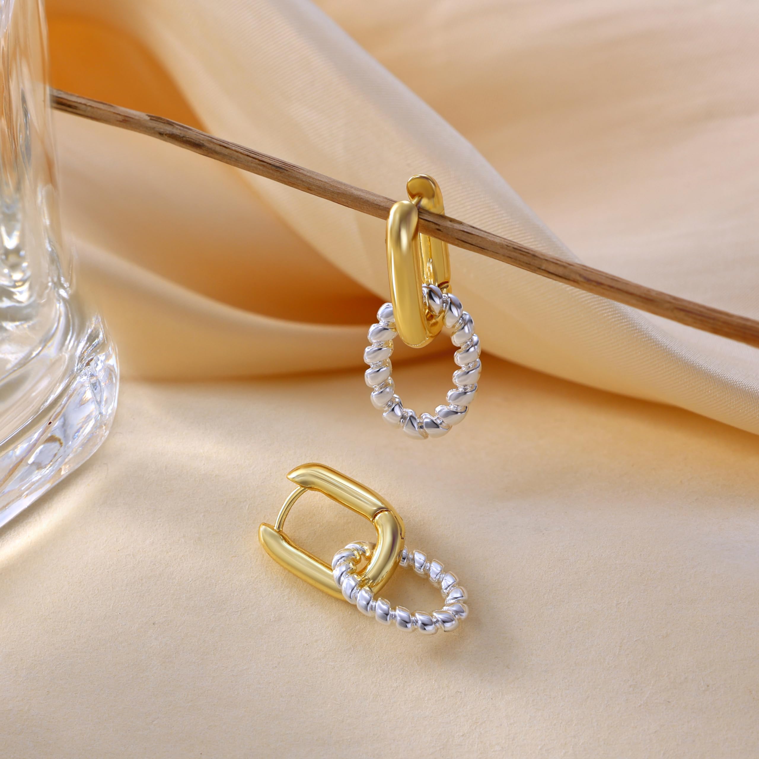 14K Gold & Silver Two-Tone Chunky Double Hoop Earrings for Women - Hypoallergenic Fashion Jewelry Gift Set (Perfect for Parties, Weddings & Everyday Wear)