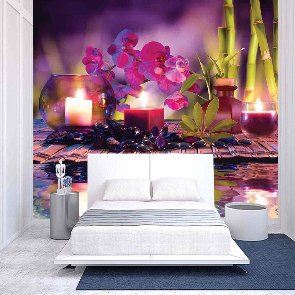 116x83 Inches Self-Adhesive Wallpaper Mural - Violet Oil Painting of Orchids, Bamboo & Natural Leaves | Peel & Stick Removable Wall Decor for Home, Office & Bedroom | Perfect for Accent Walls & Room Makeovers