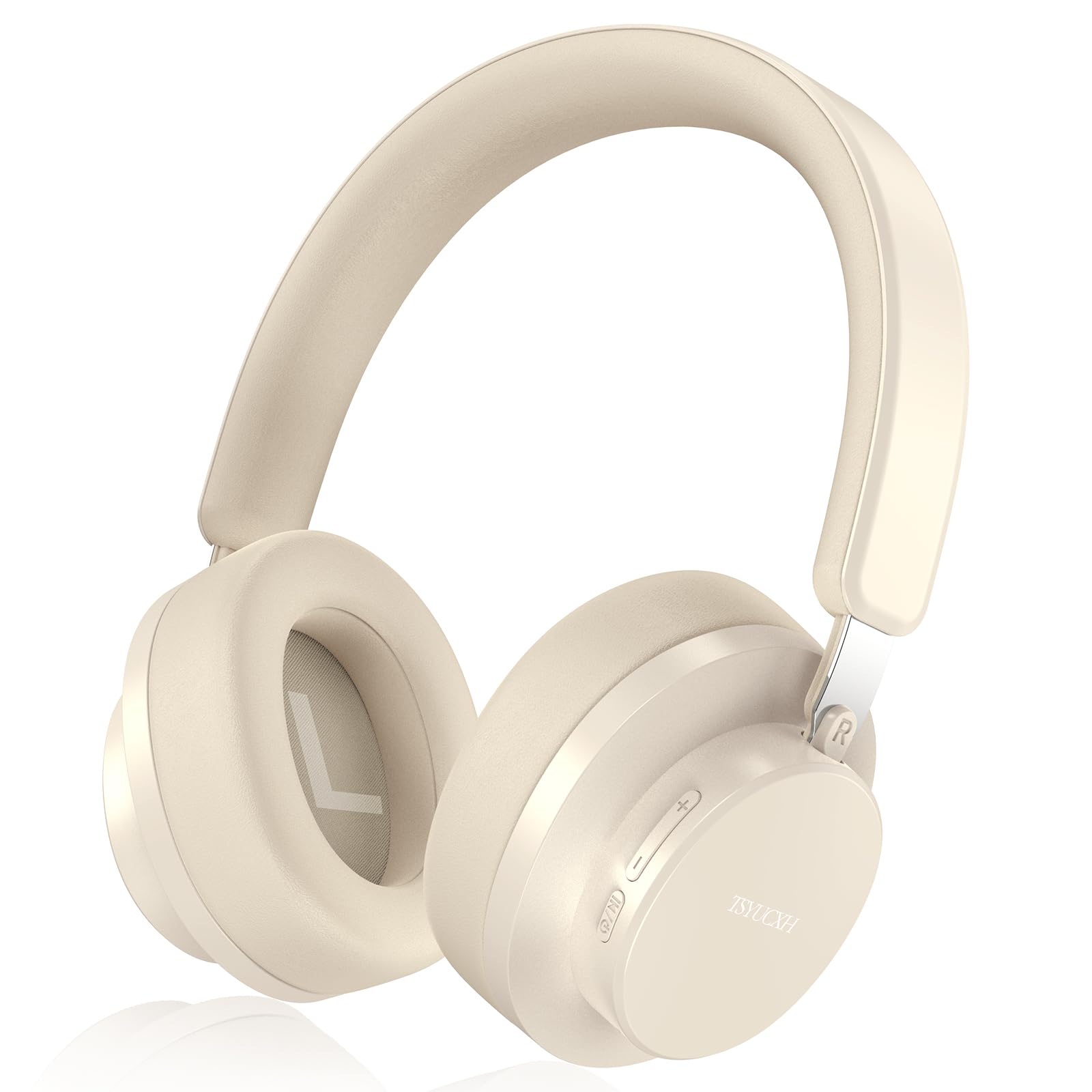 Premium Wireless Noise Cancelling Headphones with Bluetooth 5.0 - Over Ear Headset with Built-in Mic, 65H Playtime & Crystal Clear Calls - Comfort Fit for Travel, Work & Gaming (Beige)