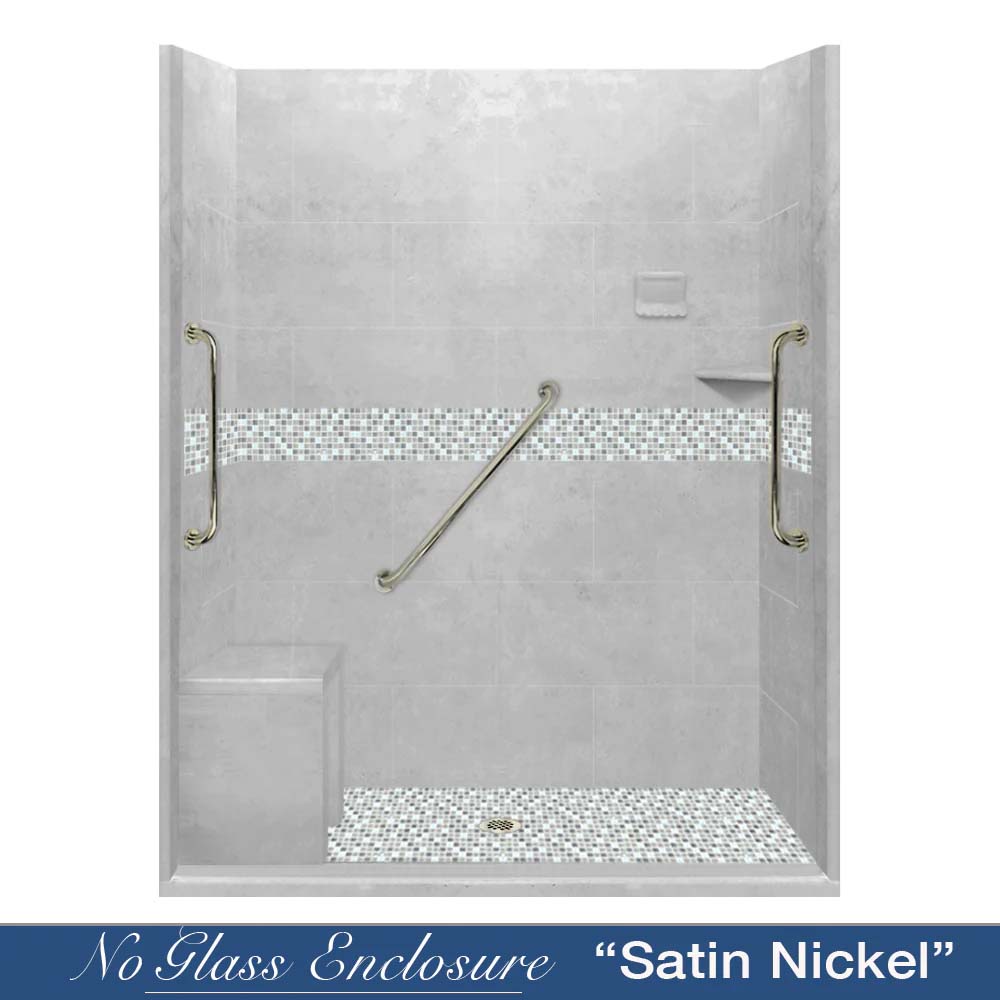 Freedom Zero Delmar Portland Cement 60 Alcove Stone Shower Enclosure Kit - Waterproof Bathroom Remodeling Solution for Modern Homes & Luxury Spa Retreats